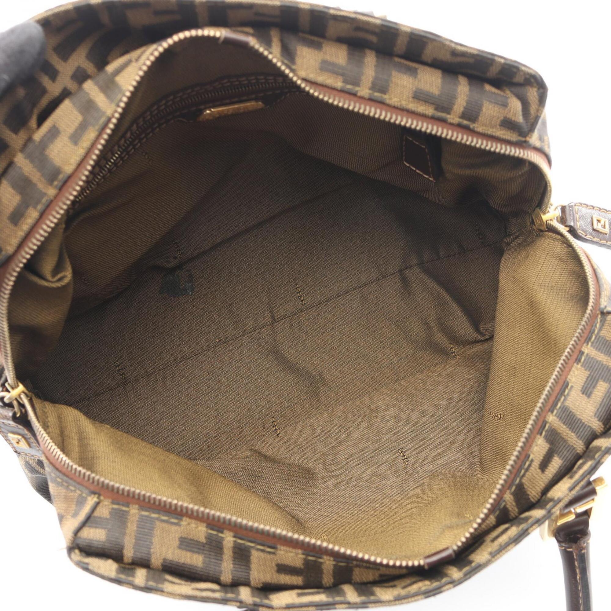 Fendi Black Brown Canvas Leather Handbag (Pre-Owned)