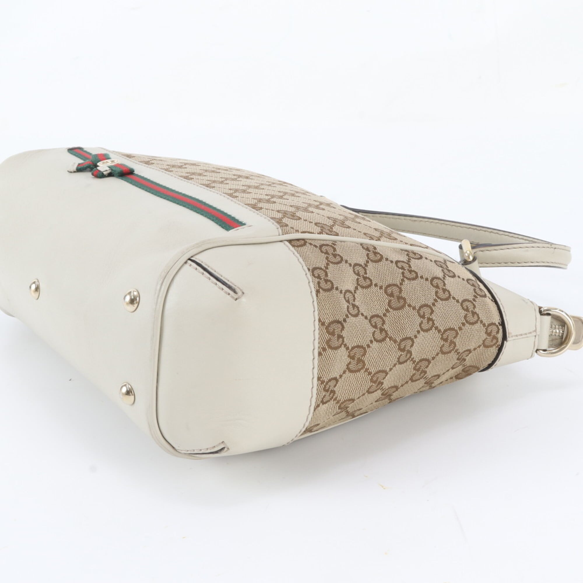 Gucci Beige Leather Canvas Handbag Shoulder Bag Tote Bag (Pre-Owned)