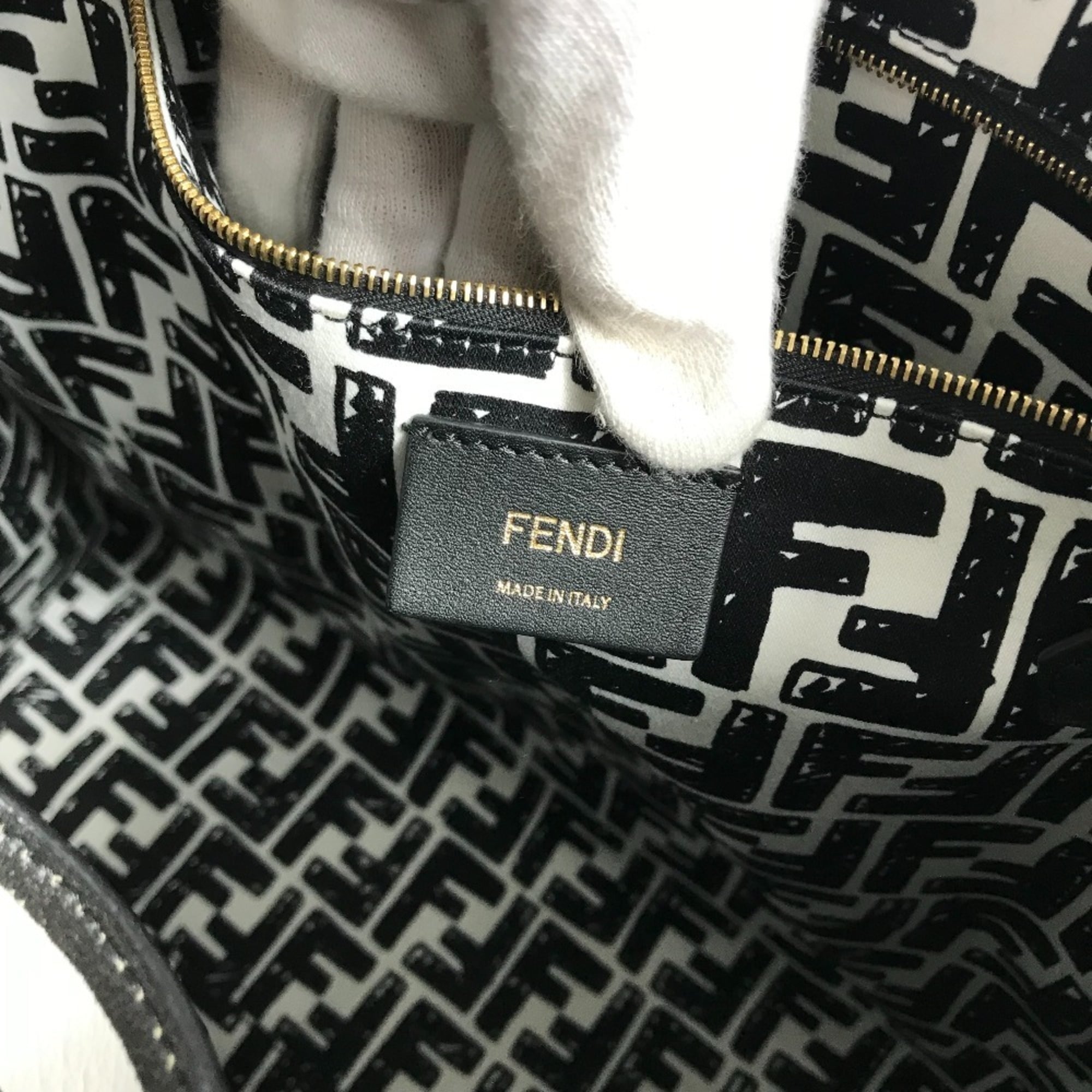 Fendi Black White Coated Canvas Handbag Tote Bag (Pre-Owned)