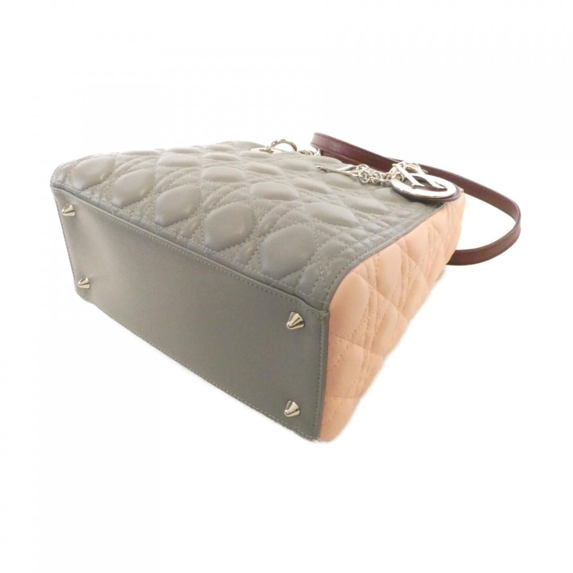 Christian Dior Bordeaux Gray Pink Leather Handbag (Pre-Owned)
