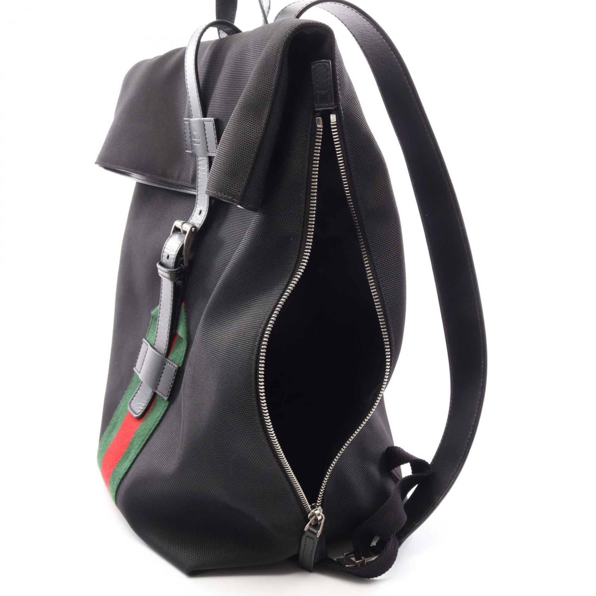 Gucci Black Multi-Color Leather Nylon Canvas Backpack Handbag (Pre-Owned)