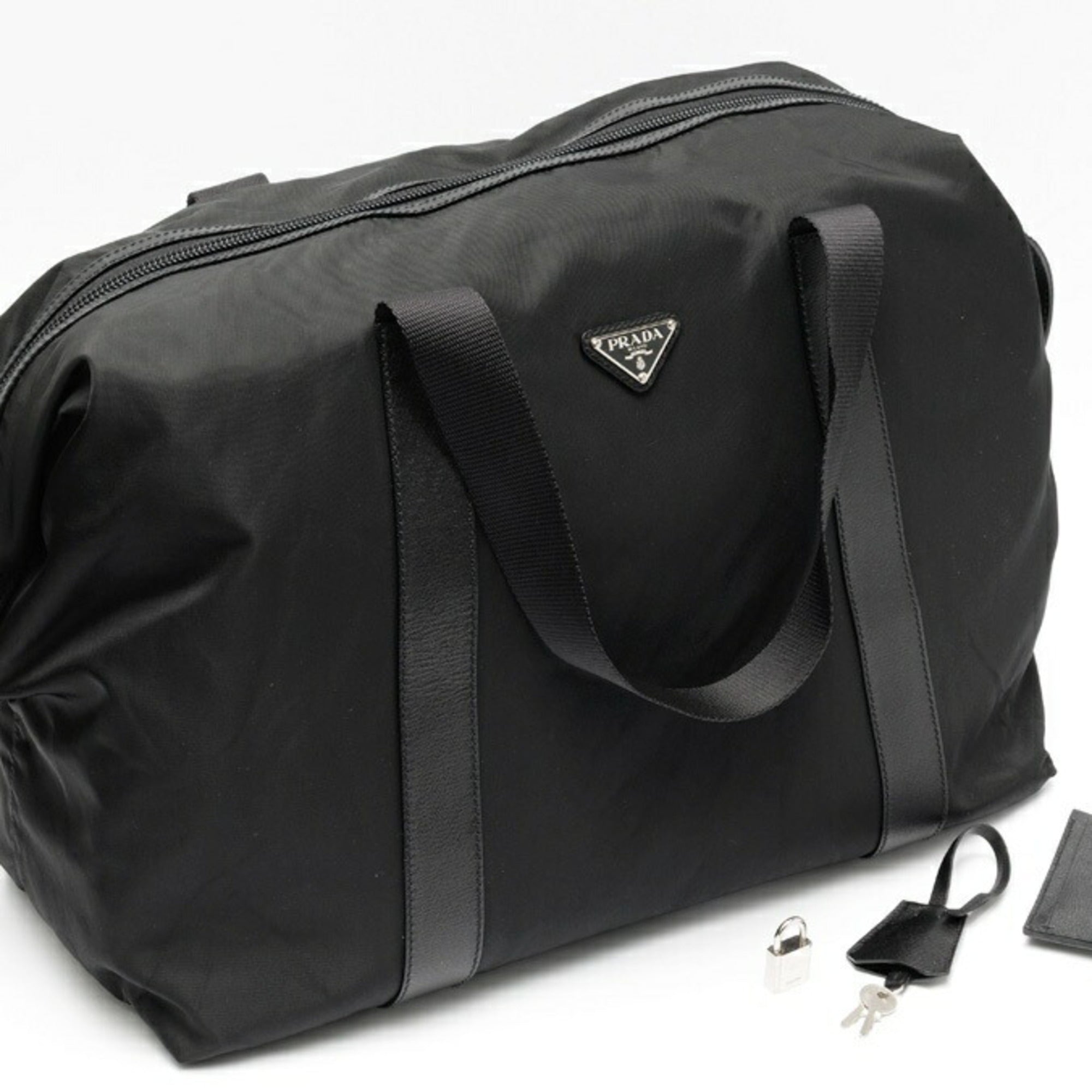 Prada Black Fabric Leather Boston Bag (Pre-Owned)