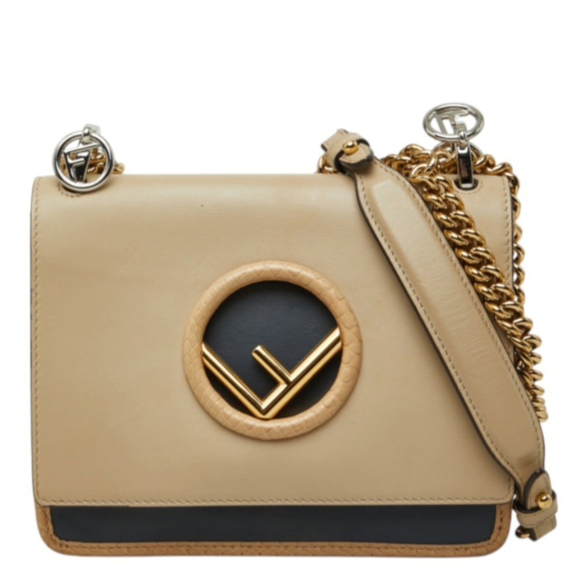 Fendi Beige Navy Leather Shoulder Bag (Pre-Owned)