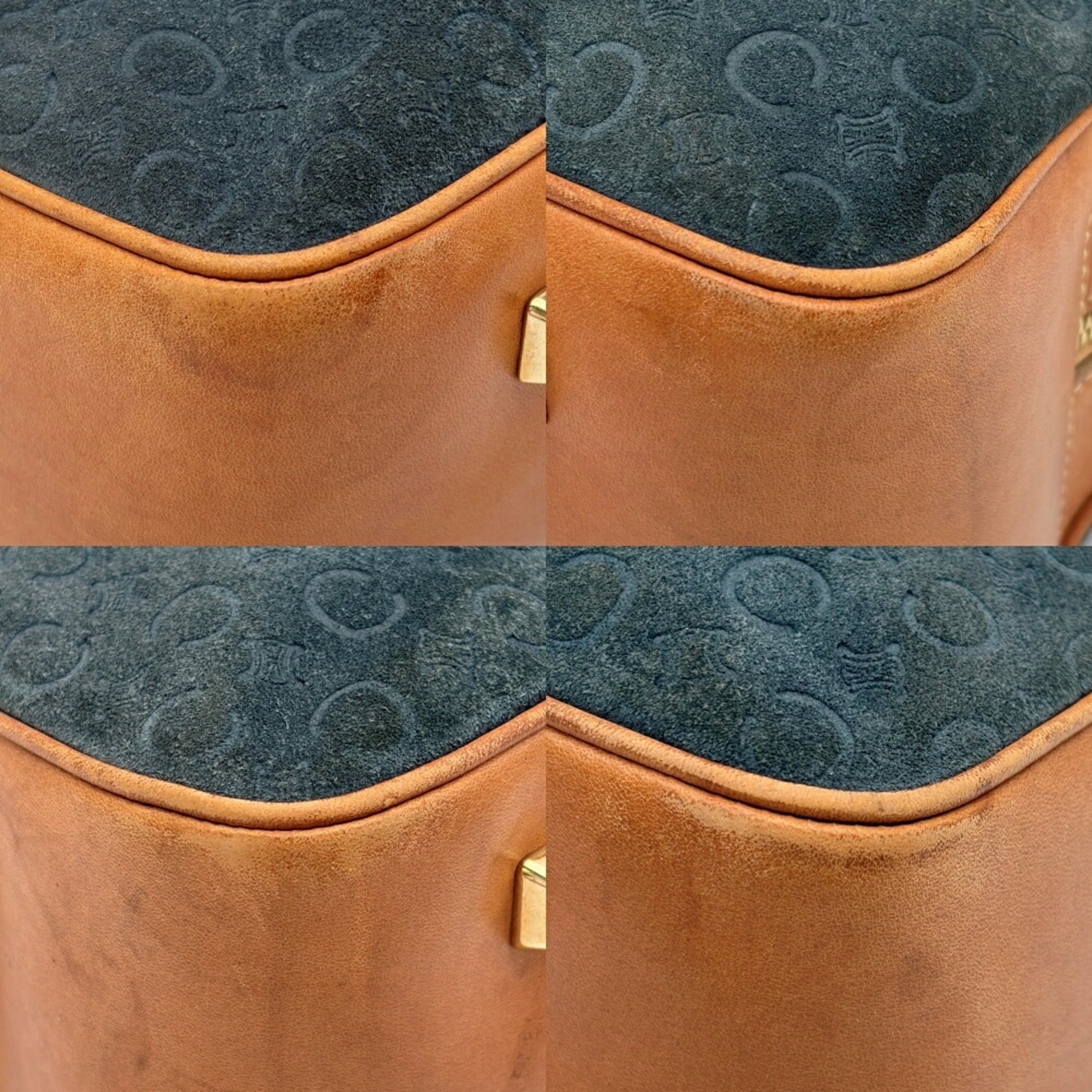 Celine Macadam Brown Navy Suede Leather Boston Bag (Pre-Owned)