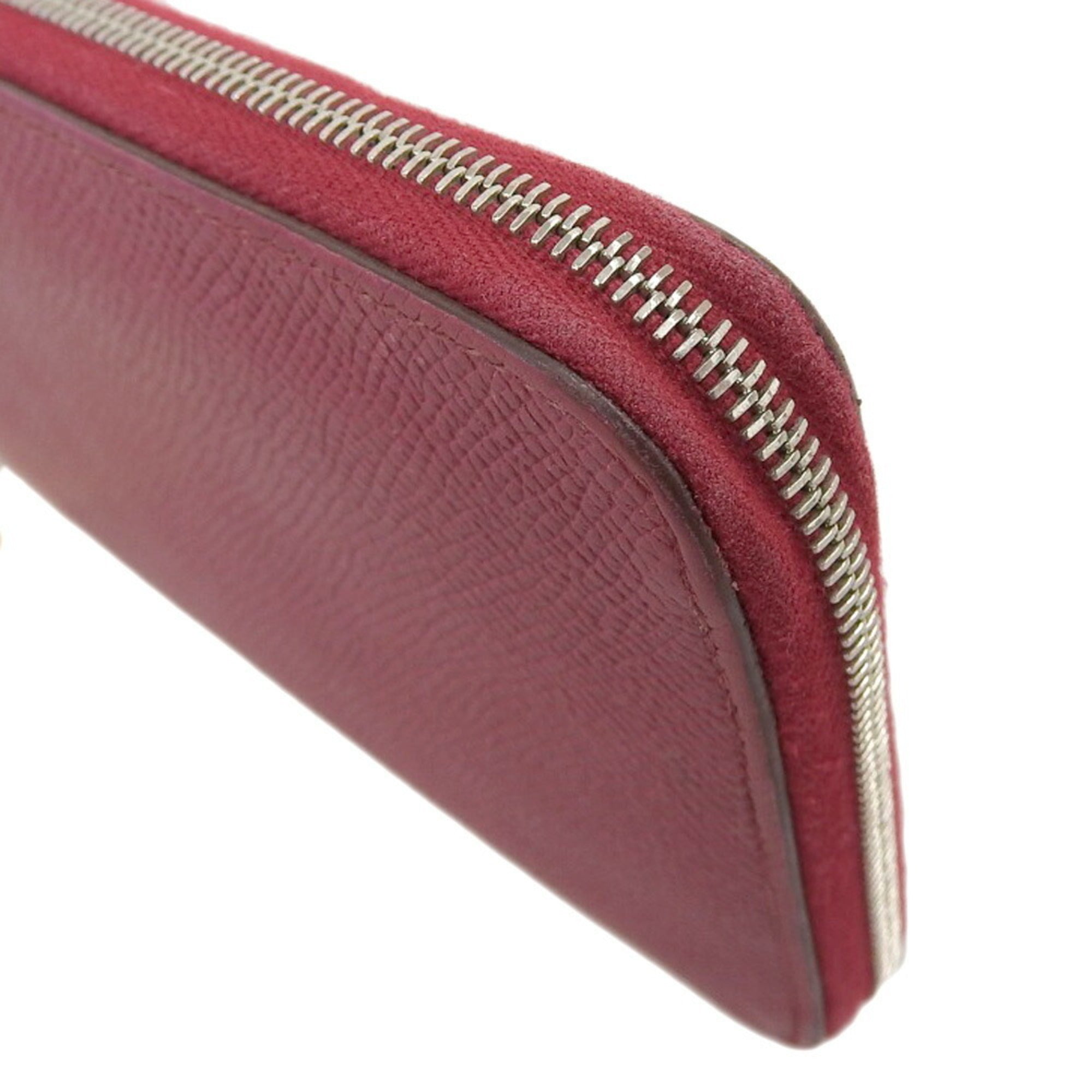 Hermes Silk'in Red Color Rouge H Courchevel Leather Long Wallet (Bi-Fold) (Pre-Owned)