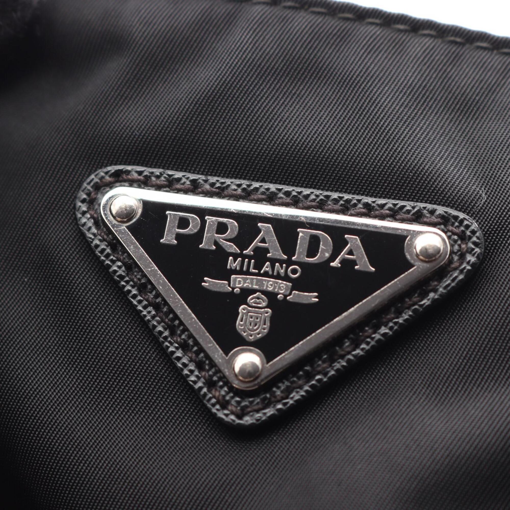 Prada Black Nylon Leather Handbag Shoulder Bag (Pre-Owned)