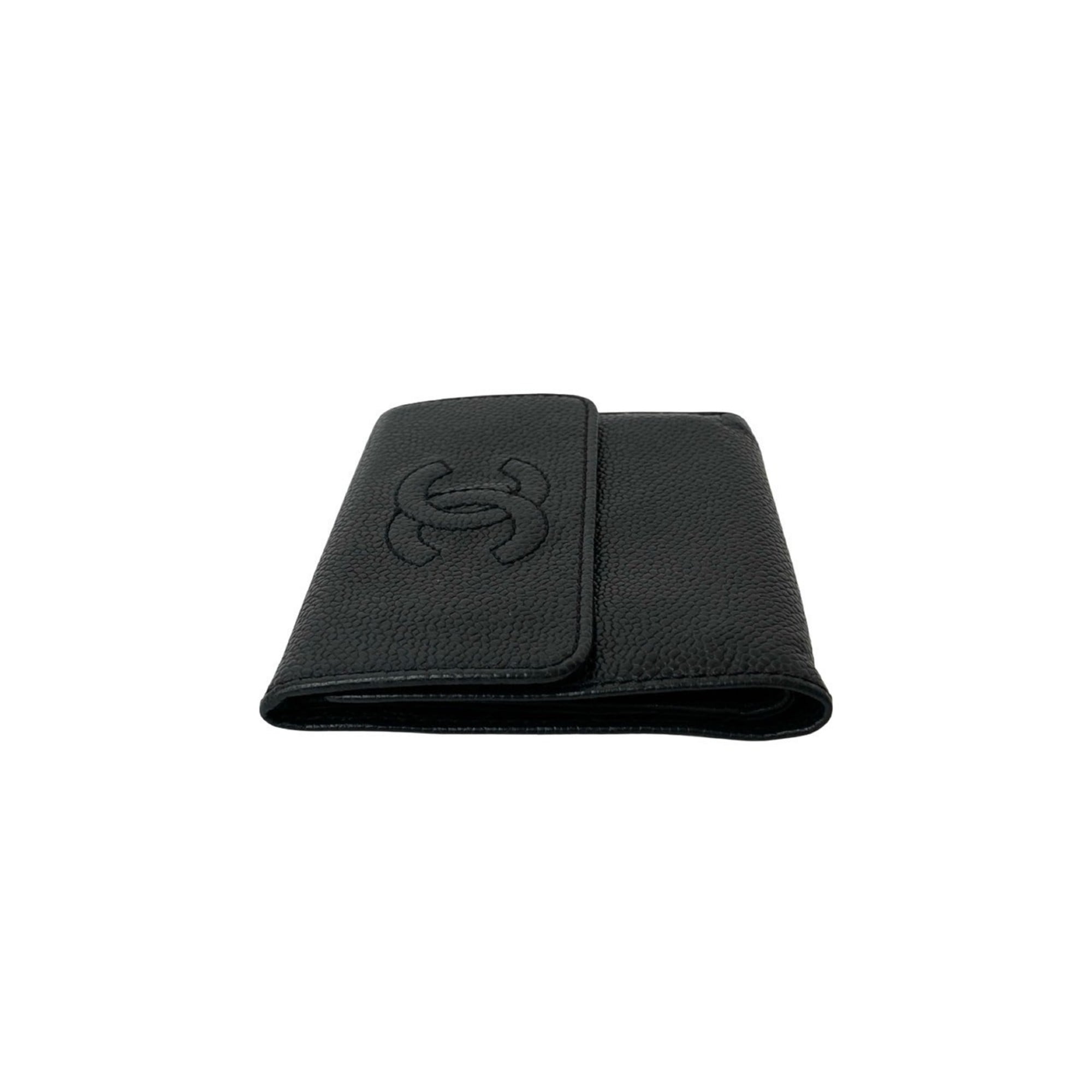 Chanel Black Grained Calfskin Wallet (Tri-Fold) (Pre-Owned)