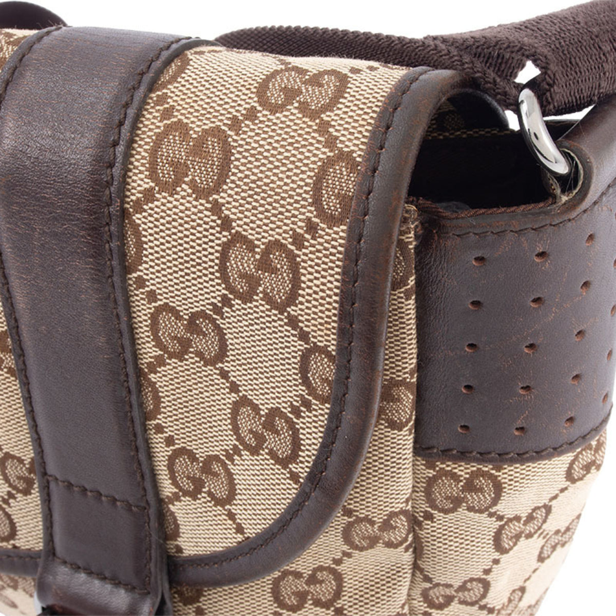 Gucci Beige Brown Gg Canvas Leather Shoulder Bag (Pre-Owned)