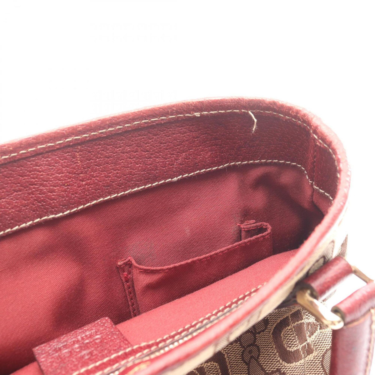Gucci Beige Bordeaux Canvas Leather Handbag (Pre-Owned)