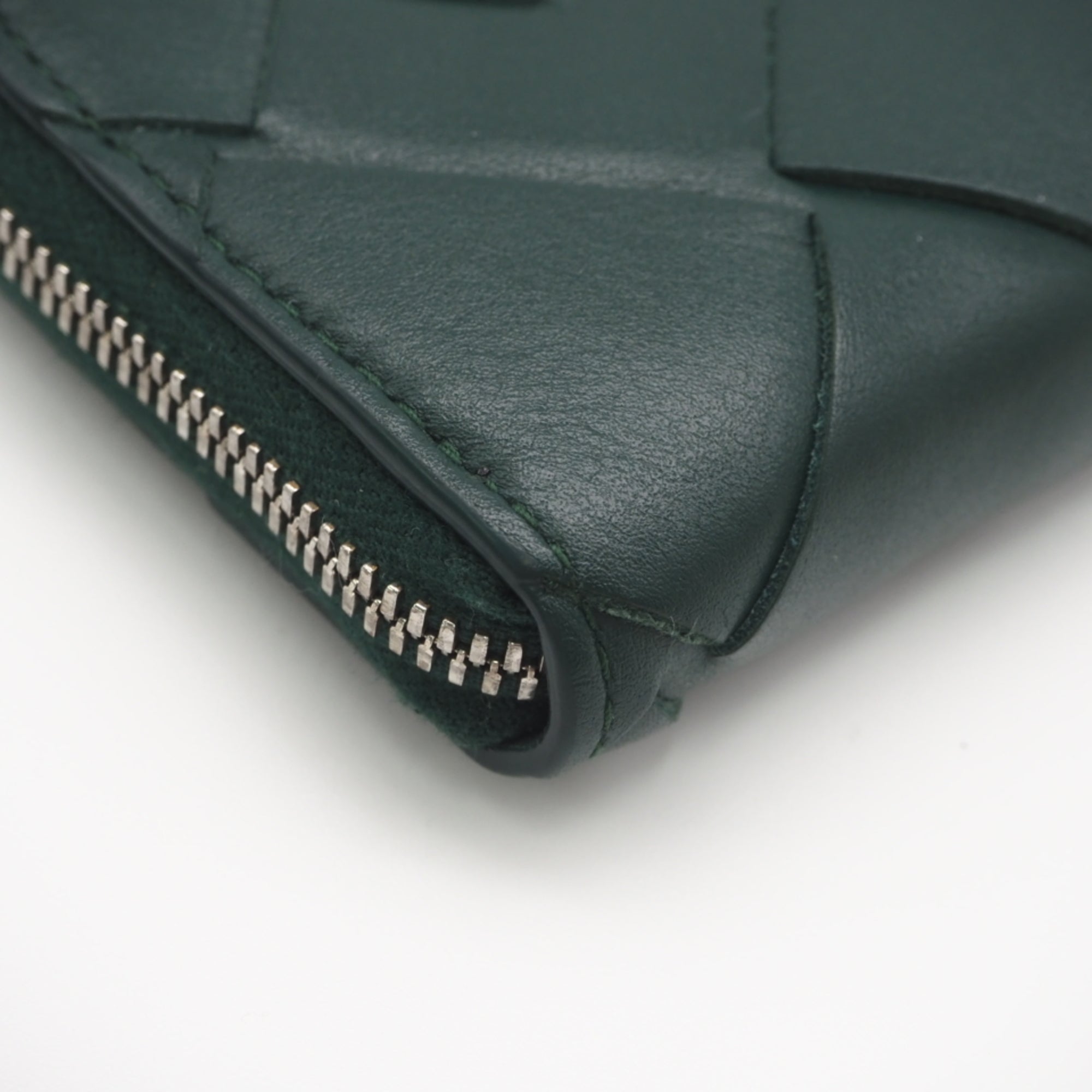 Bottega Veneta Intrecciato Green Leather Coin Purse/Coin Case (Pre-Owned)