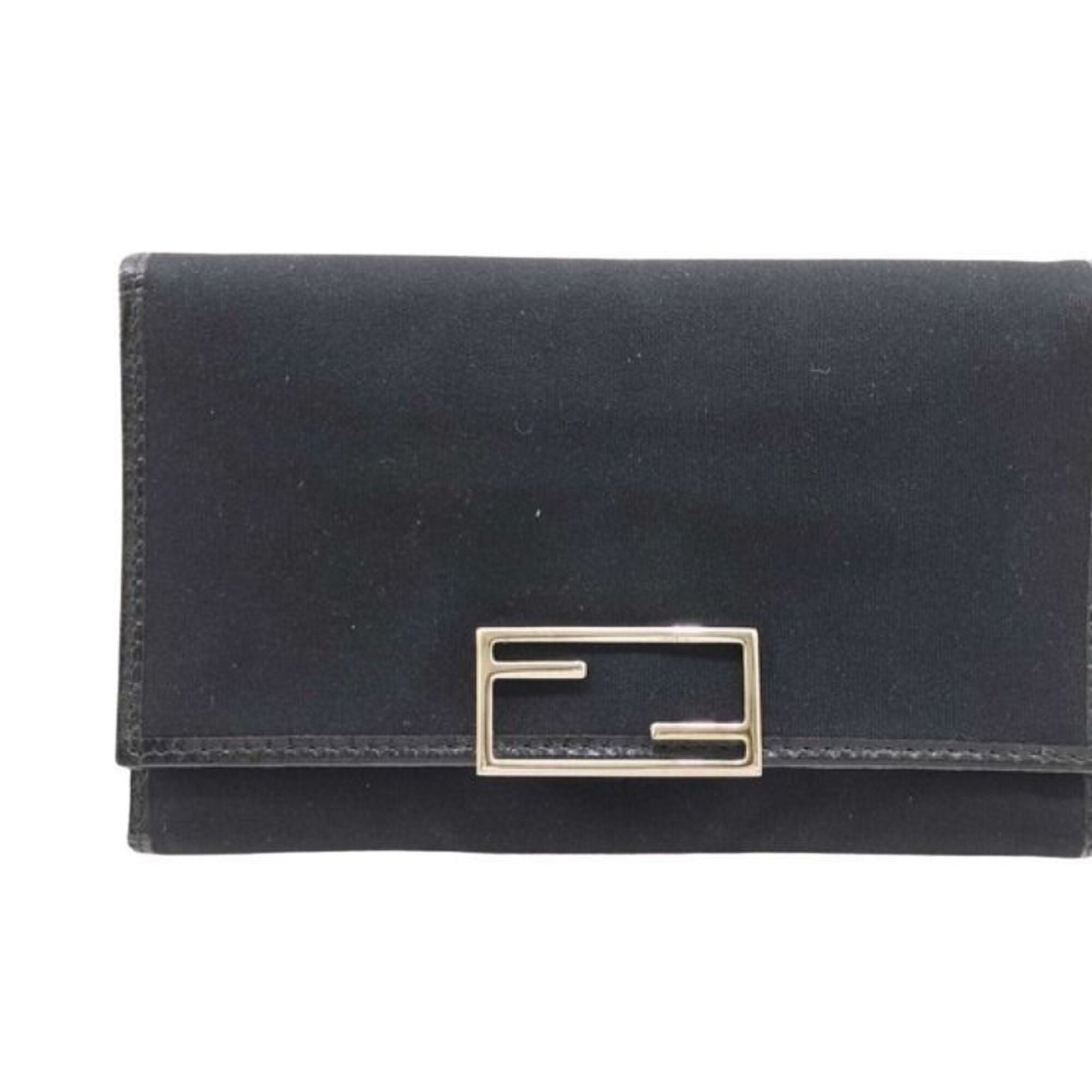 Fendi Black Canvas Leather Wallet (Tri-Fold) (Pre-Owned)
