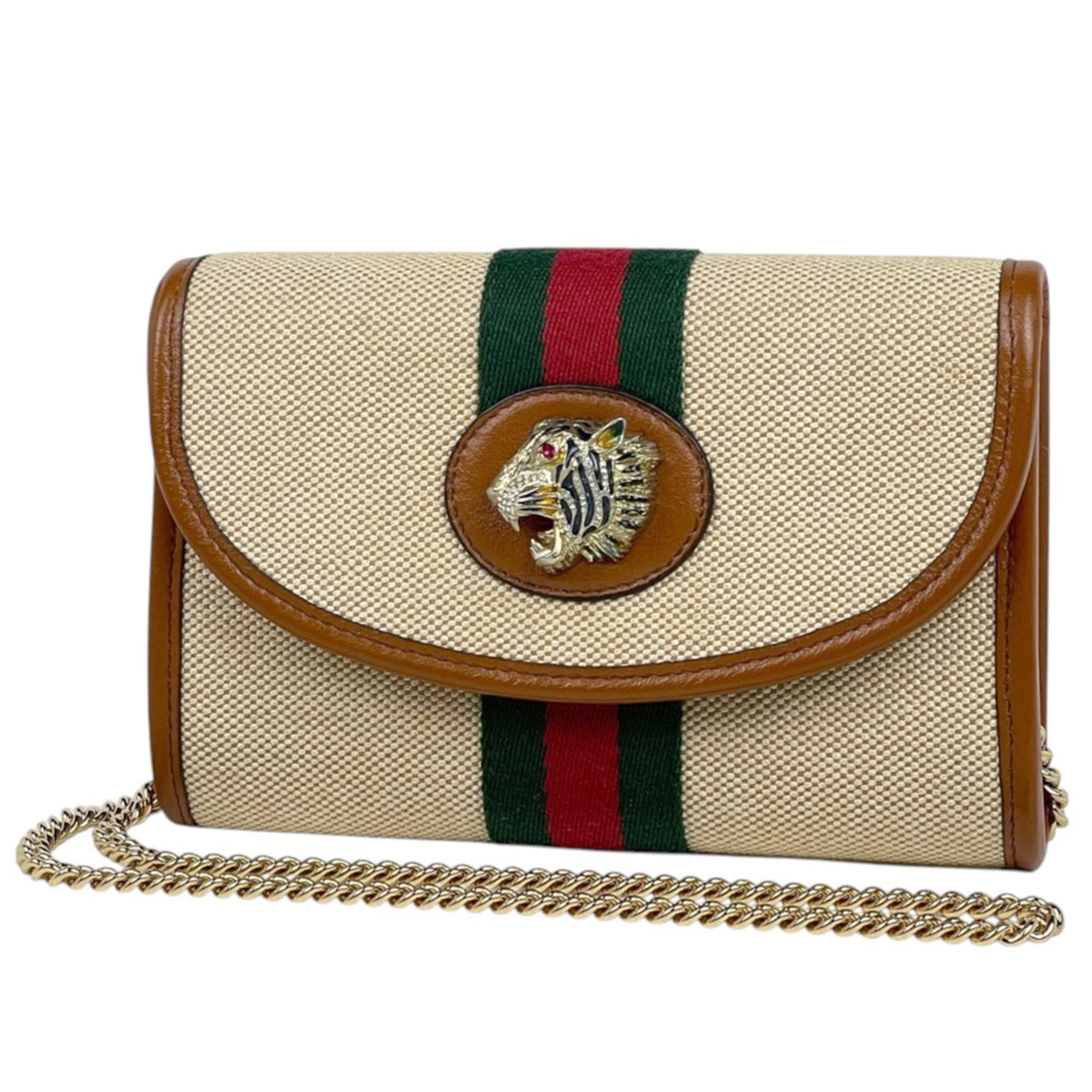 Gucci Beige Brown Canvas Leather Shoulder Bag (Pre-Owned)