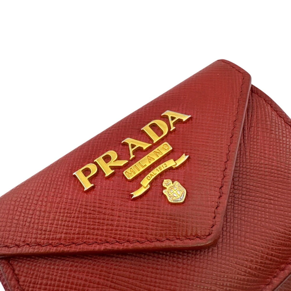 Prada Saffiano Red Color Leather Wallet (Tri-Fold) (Pre-Owned)