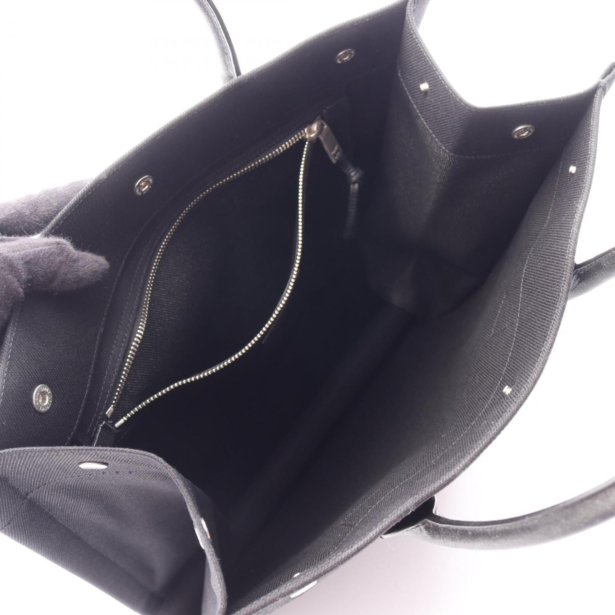 Yves Saint Laurent Black White Canvas Leather Handbag Tote Bag (Pre-Owned)