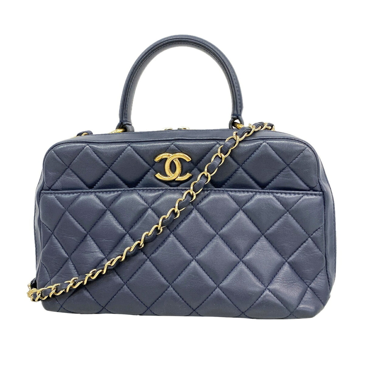 Chanel Navy Leather Handbag (Pre-Owned)