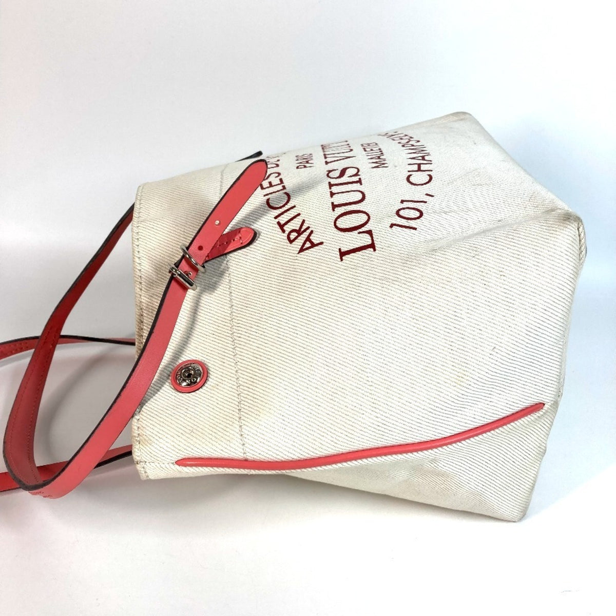 Louis Vuitton Pink White Leather Canvas Shoulder Bag Tote Bag (Pre-Owned)
