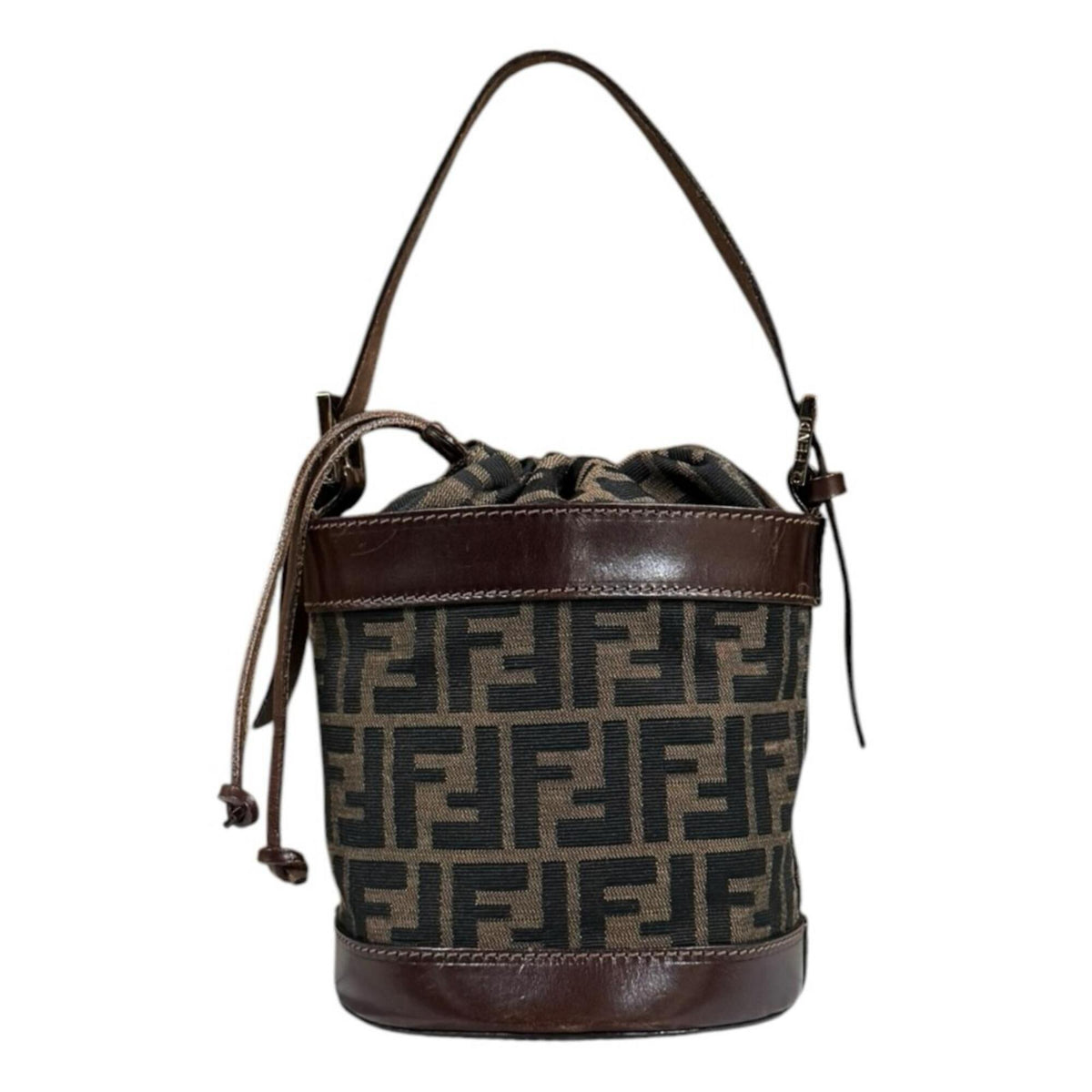 Fendi Black Brown Canvas Leather Handbag (Pre-Owned)