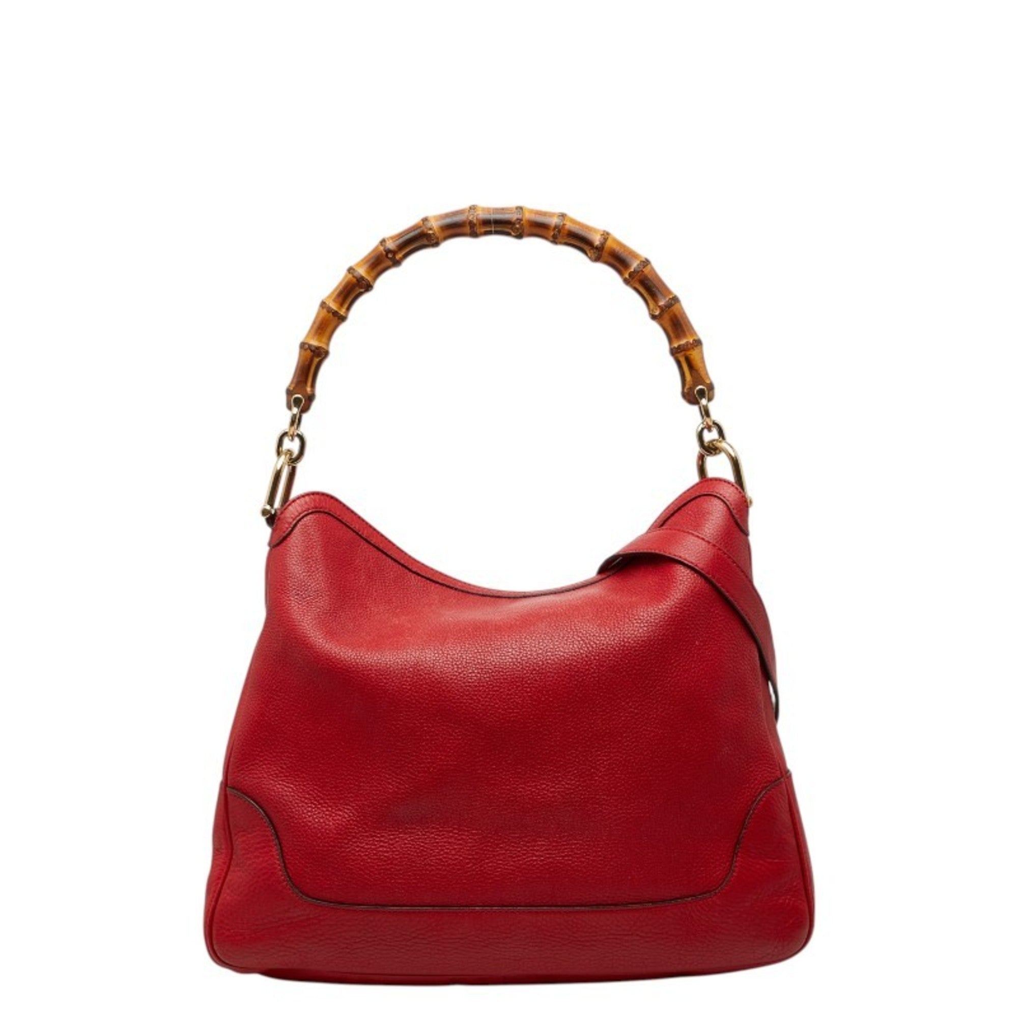 Gucci Bamboo Red Color Leather Handbag Shoulder Bag (Pre-Owned)