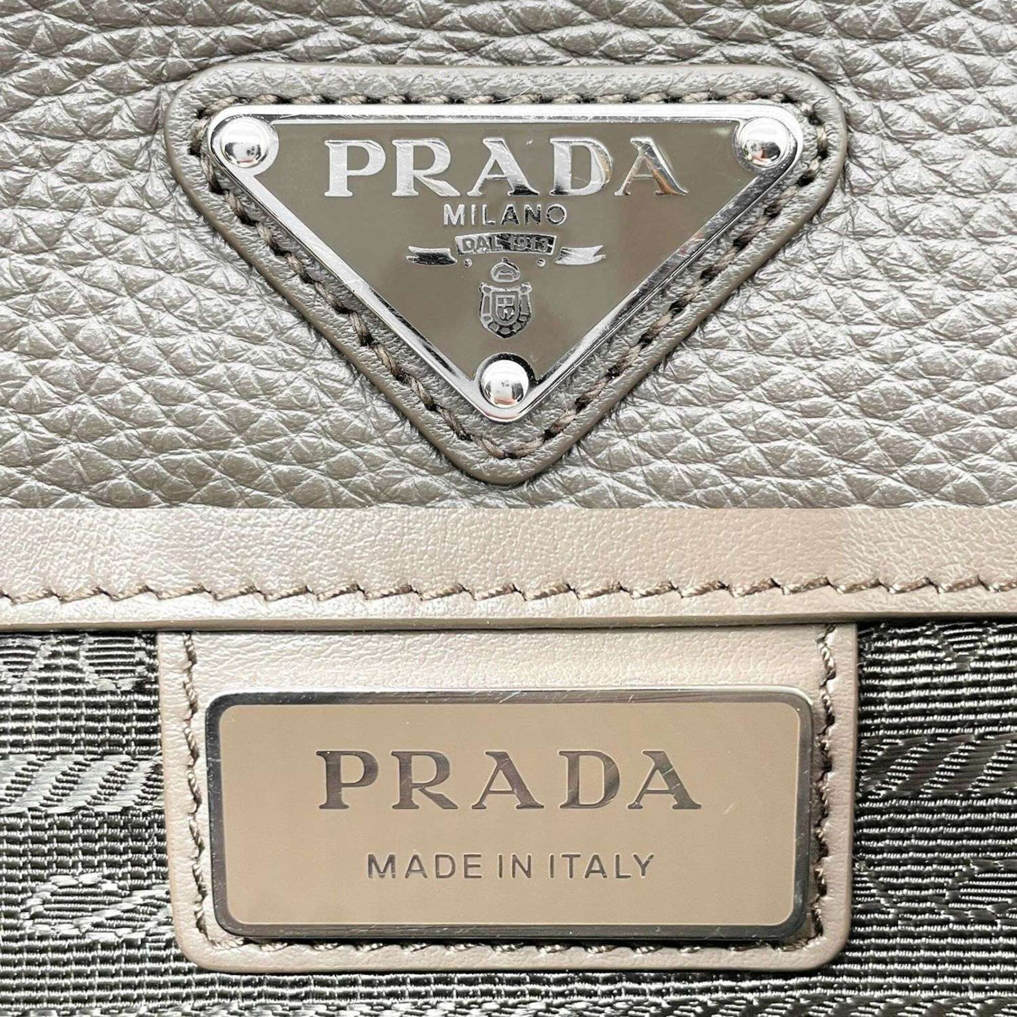 Prada Beige Leather Canvas Shoulder Bag Sling Bag (Pre-Owned)