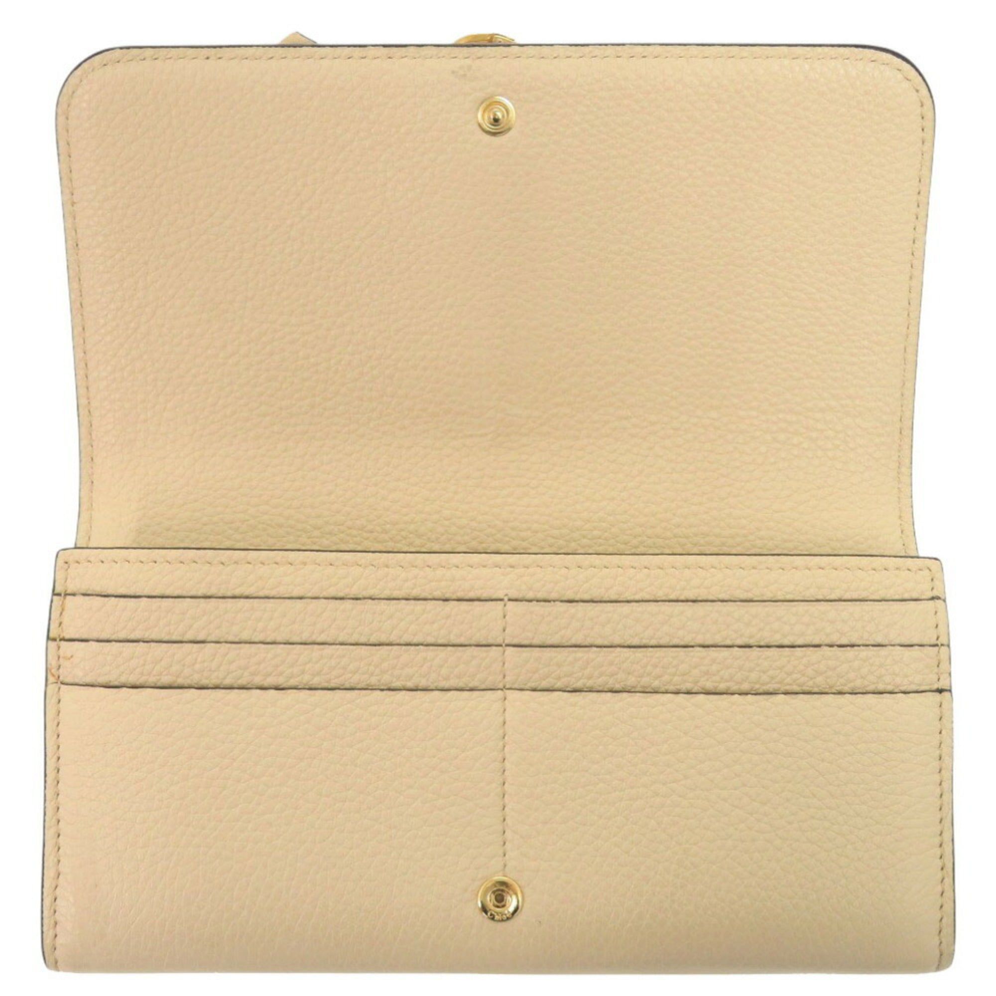 Chloé Beige Leather Long Wallet (Bi-Fold) (Pre-Owned)