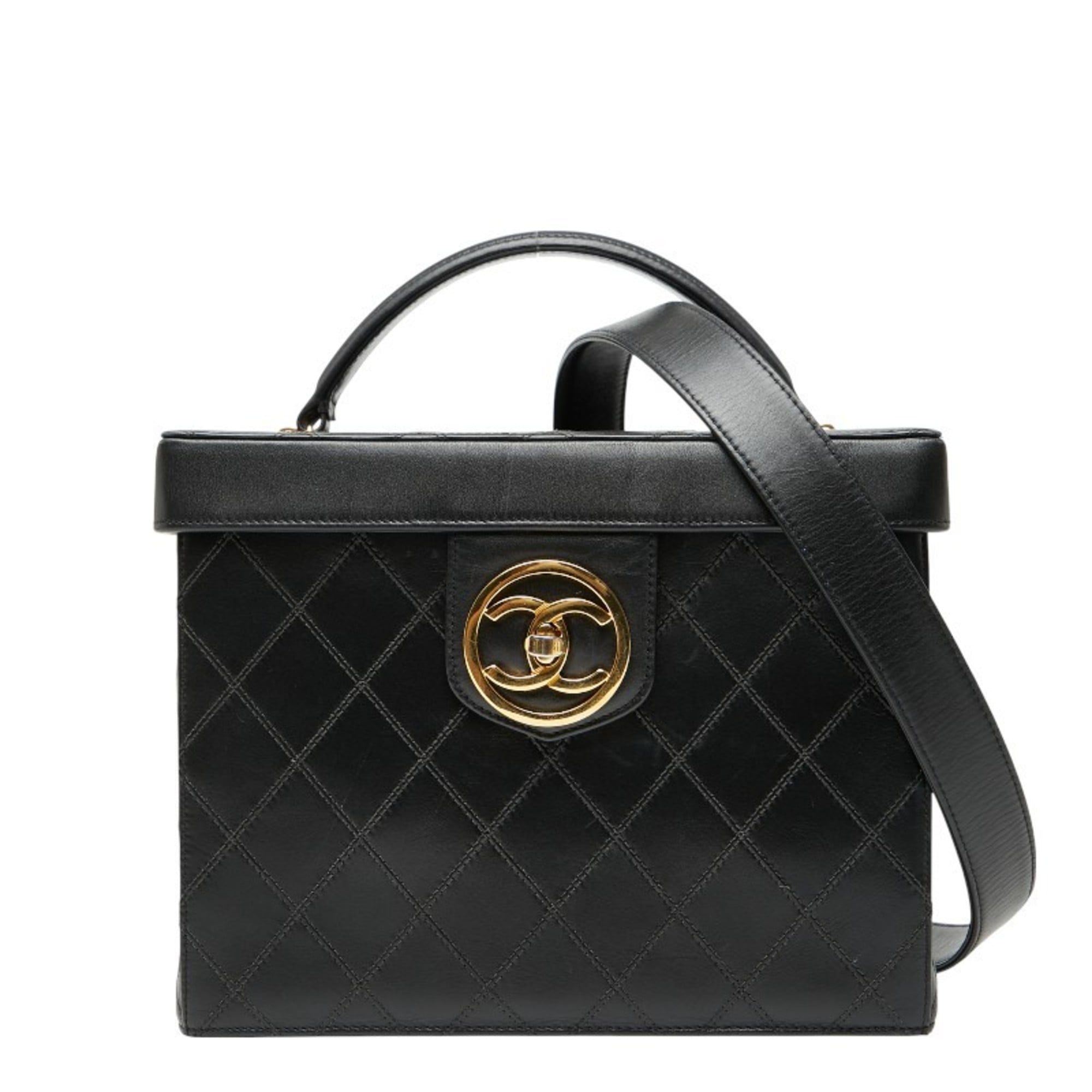 Chanel Bicolor Black Leather Shoulder Bag Vanity Bag (Pre-Owned)
