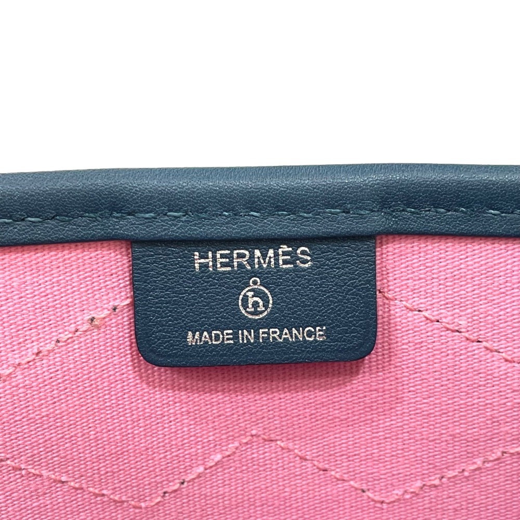 Hermes Petit H Navy Pink Leather Canvas Handbag Tote Bag (Pre-Owned)
