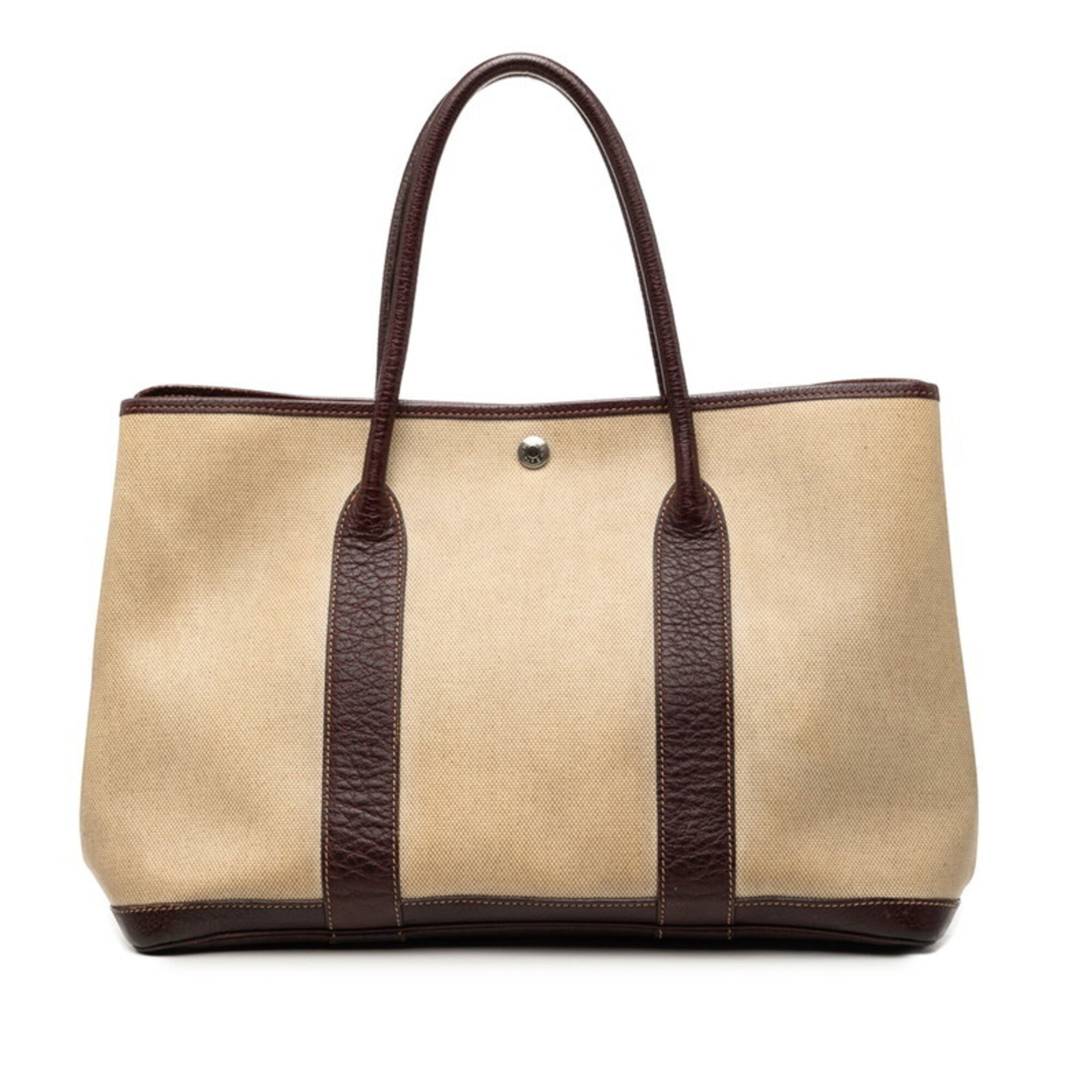 Hermes Garden Beige Brown Toile H Negonda Leather Handbag Tote Bag (Pre-Owned)