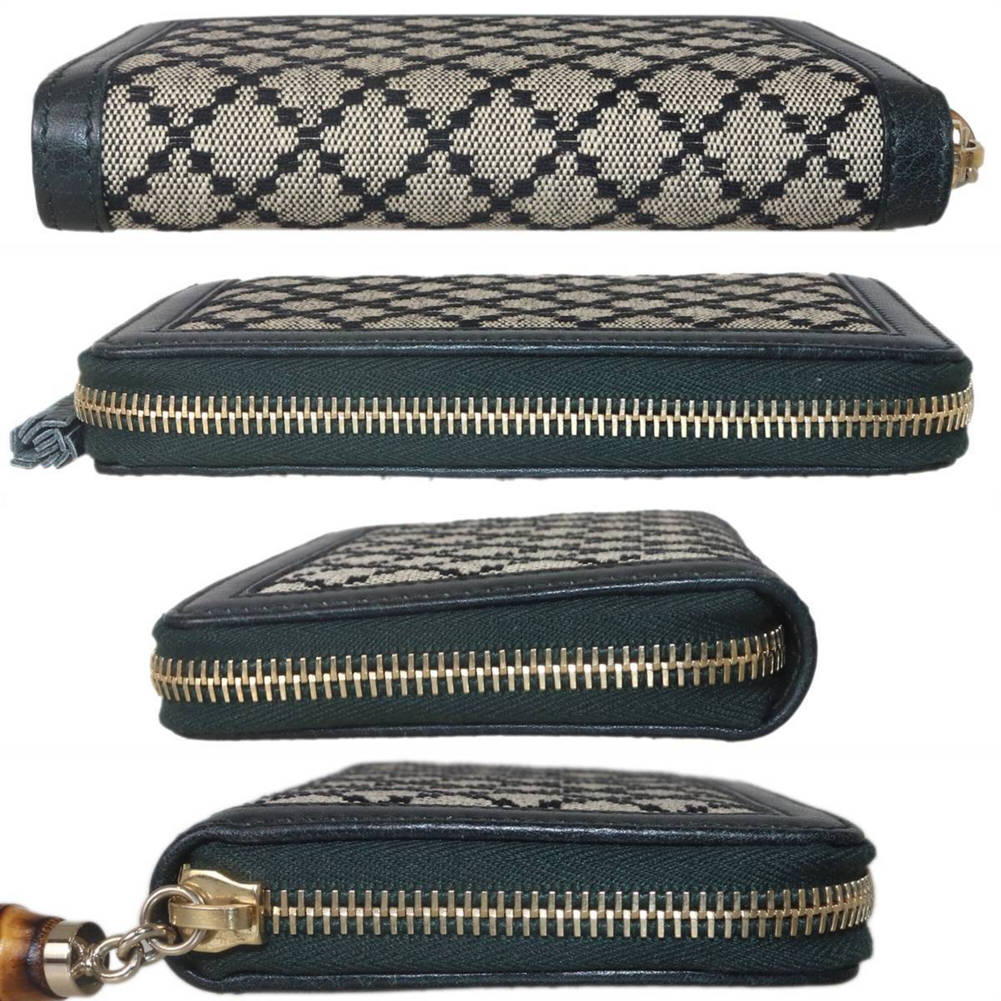 Gucci Diamante Beige Black Canvas Leather Wallet (Bi-Fold) (Pre-Owned)