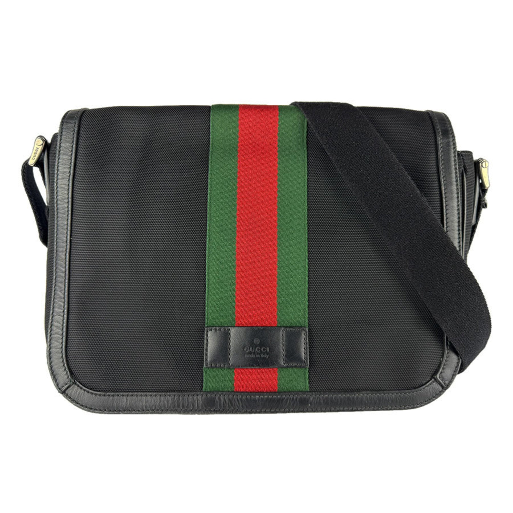 Gucci Black Green Red Color Canvas Messenger Bag Shoulder Bag (Pre-Owned)