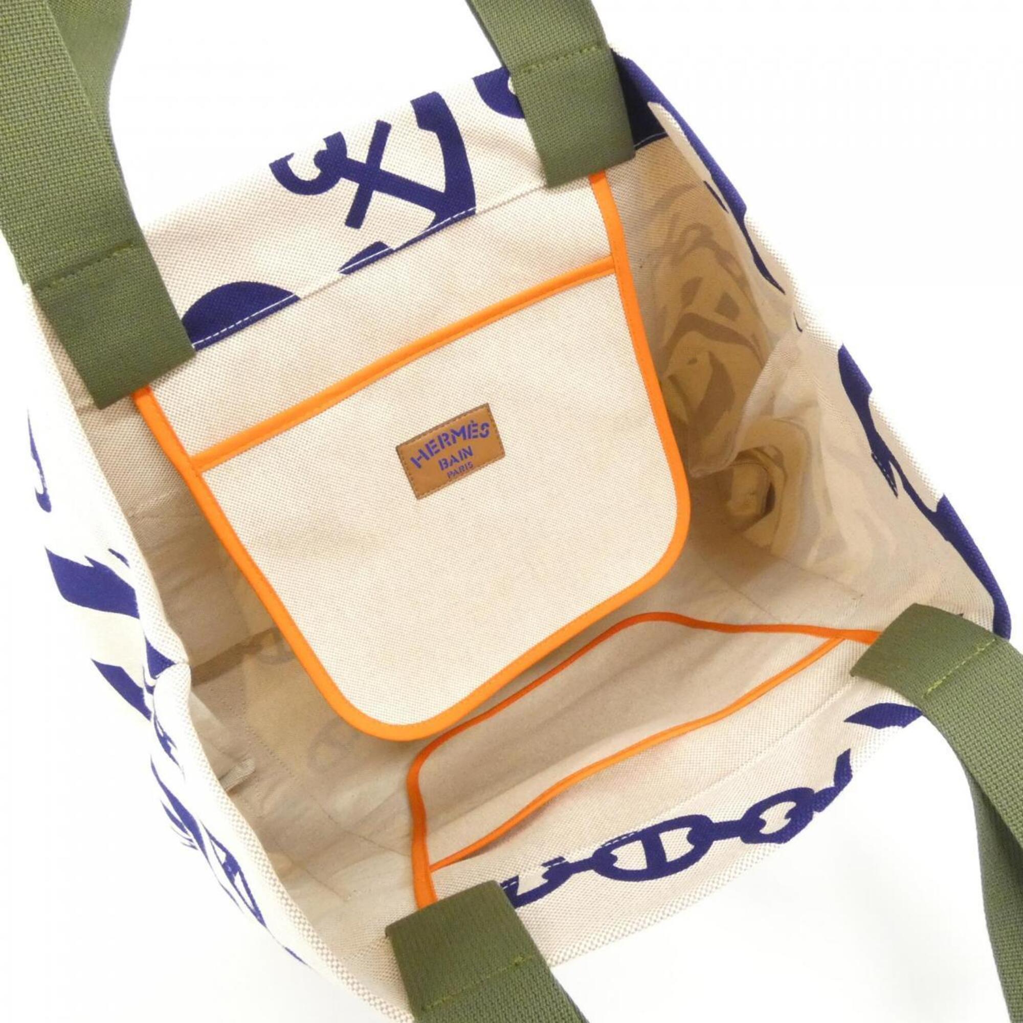 Hermes Blue Orange Canvas Handbag (Pre-Owned)