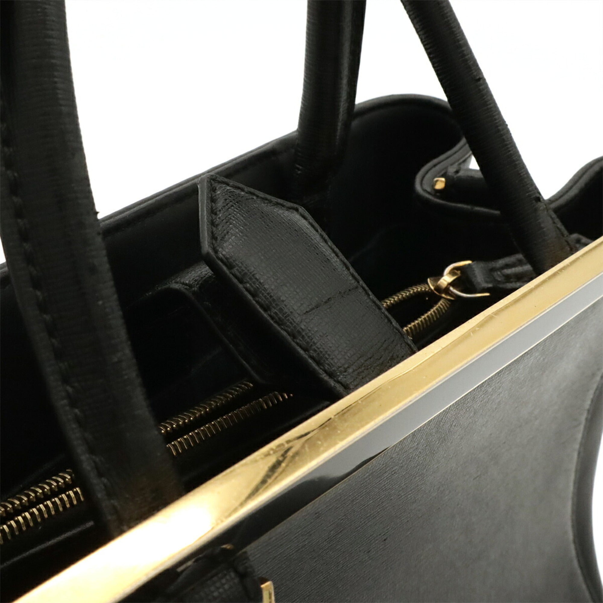 Fendi Black Leather Handbag Shoulder Bag Tote Bag (Pre-Owned)