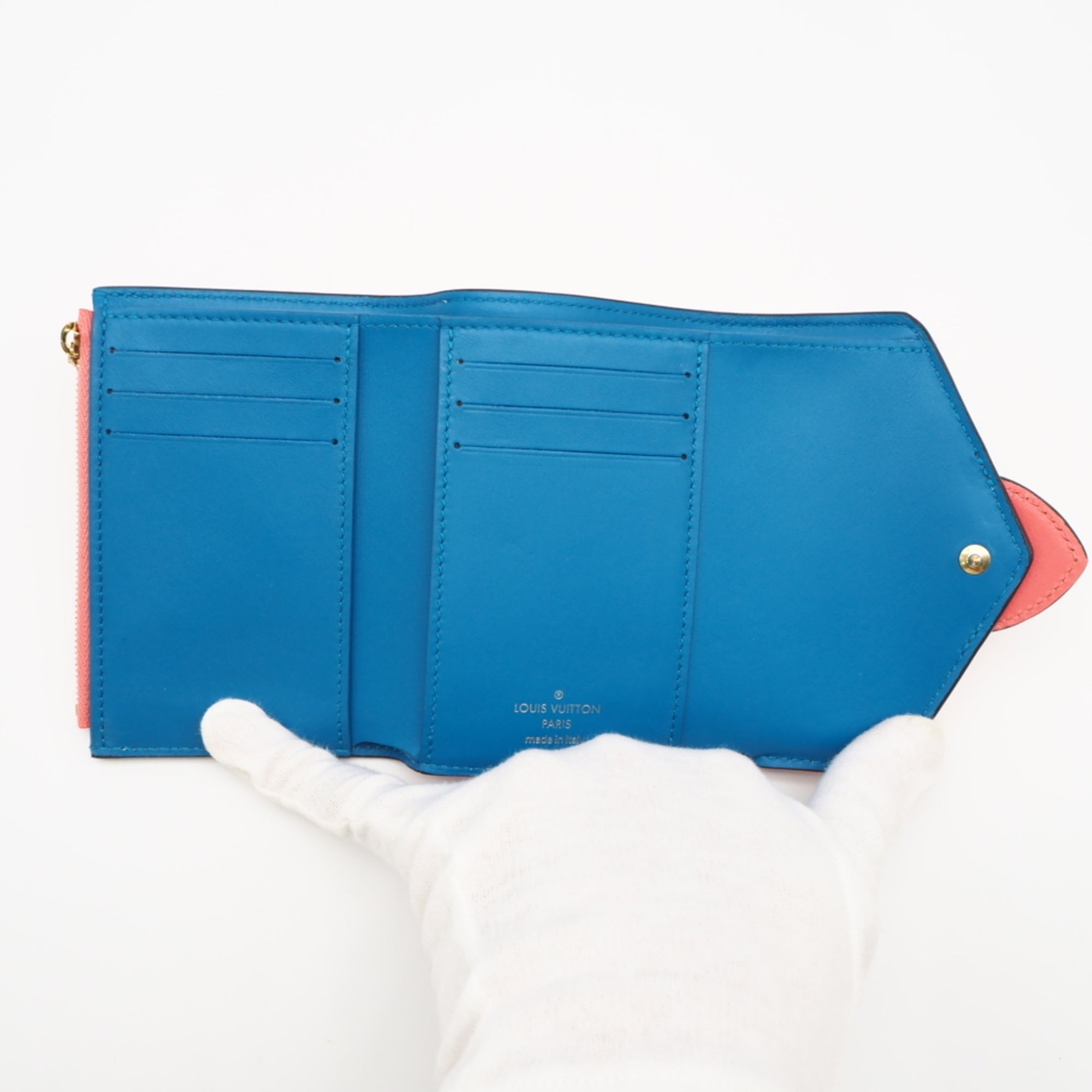 Louis Vuitton Blue Pink Leather Wallet (Tri-Fold) (Pre-Owned)