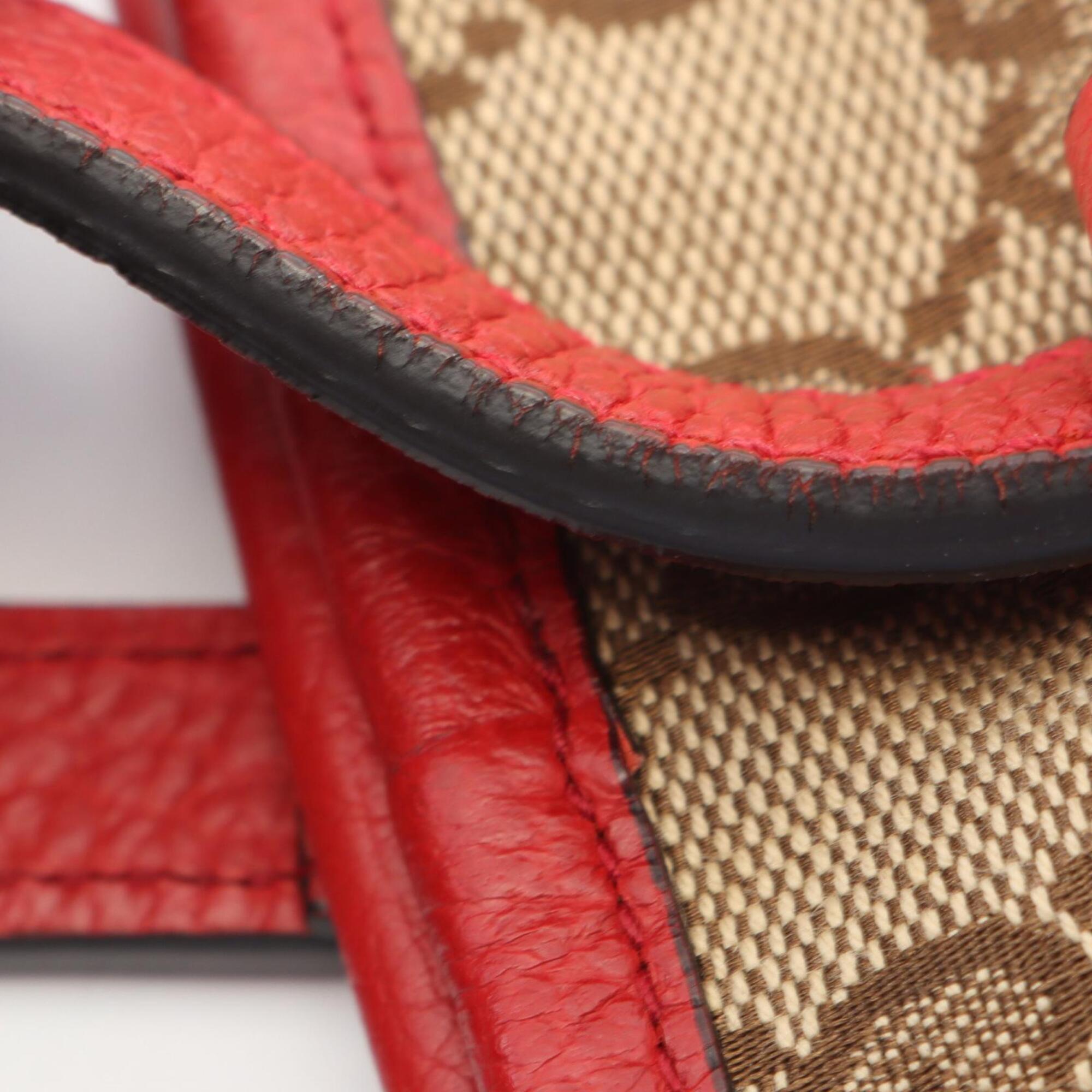 Gucci Beige Red Color Canvas Leather Handbag Tote Bag (Pre-Owned)