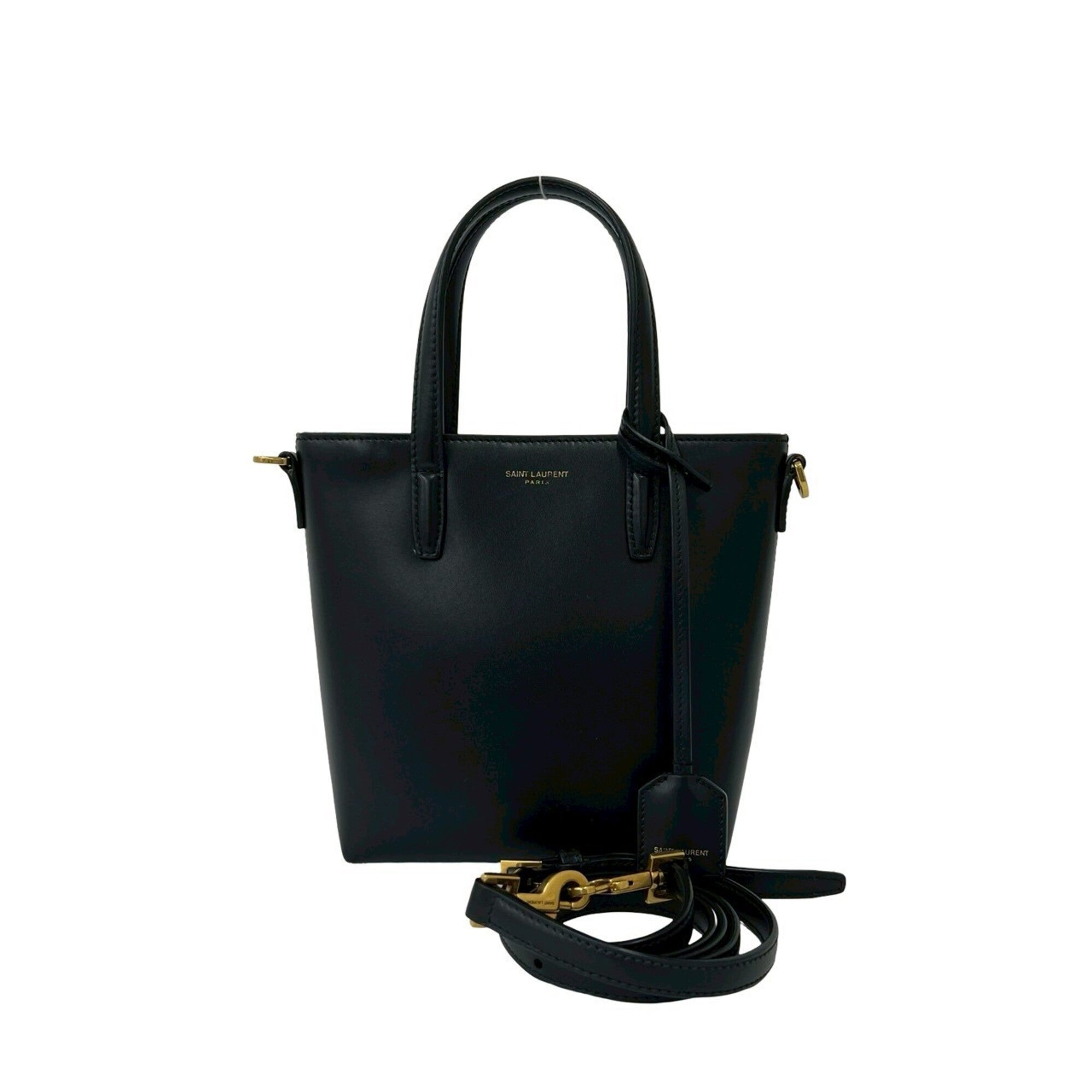 Saint Laurent Black Leather Handbag Shopping Bag Shoulder Bag (Pre-Owned)