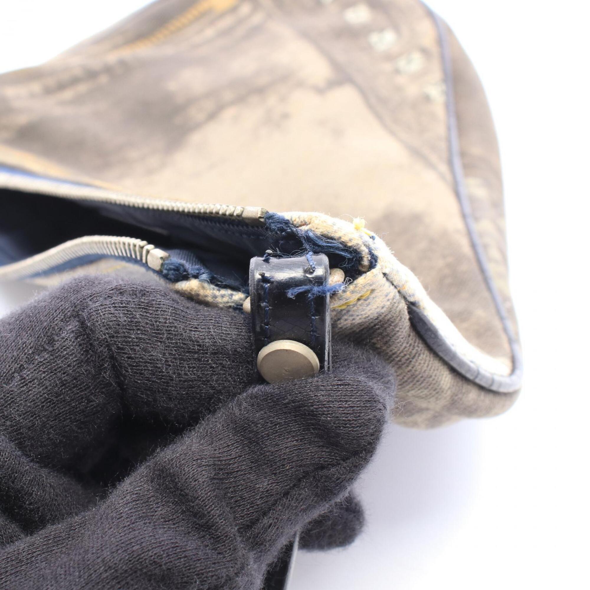 Christian Dior Gray Multi-Color Navy Canvas Leather Handbag Saddle Bag (Pre-Owned)