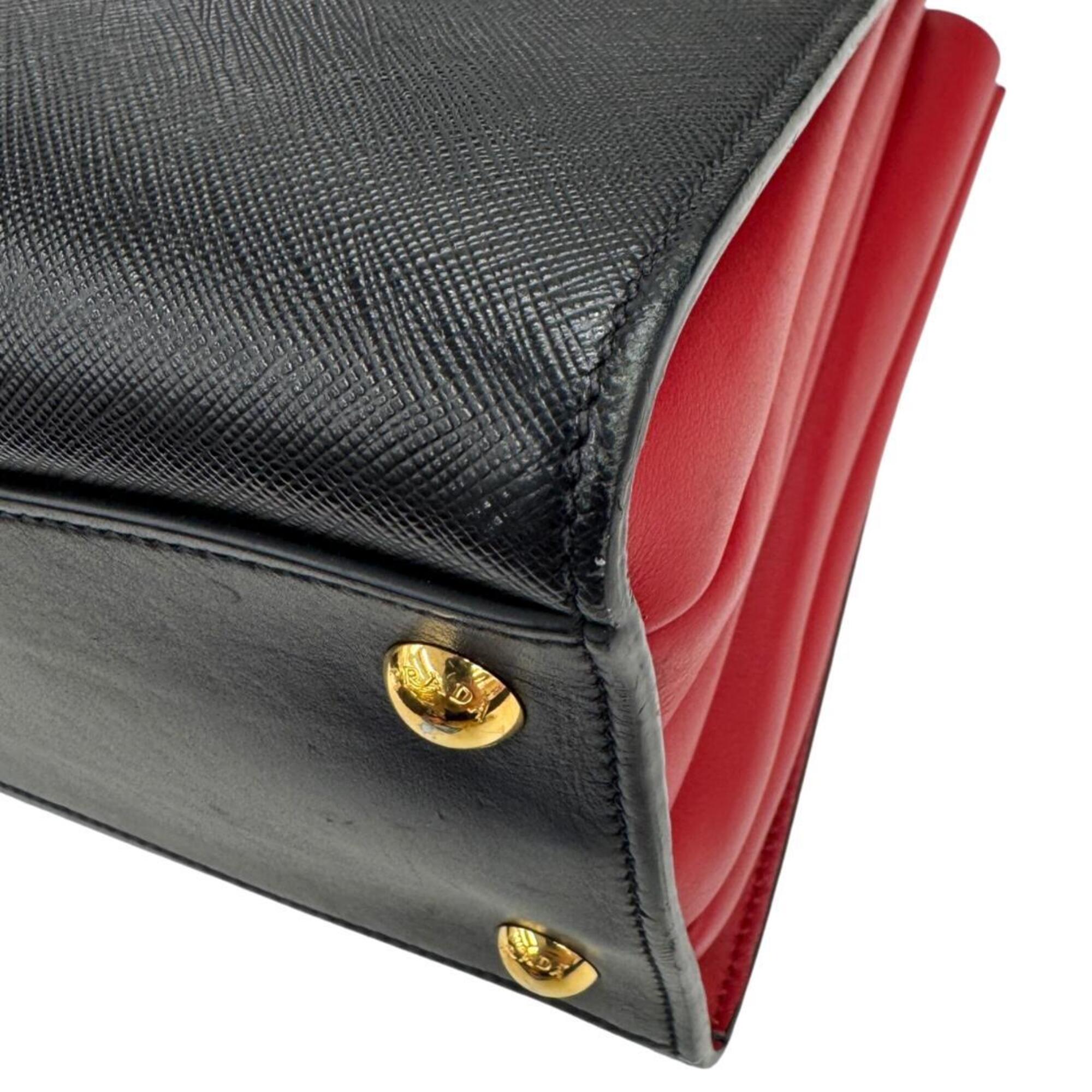 Prada Saffiano Black Red Color Leather Handbag Shoulder Bag (Pre-Owned)
