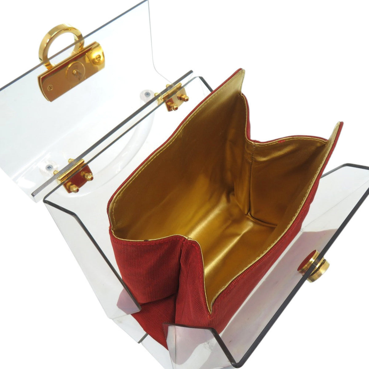 Salvatore Ferragamo Clear Gold Red Color Acrylic Metal Handbag (Pre-Owned)
