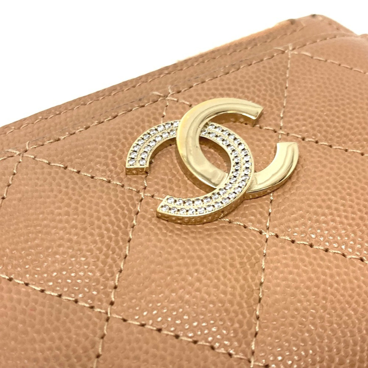 Chanel Beige Grained Calfskin Wallet (Bi-Fold) (Pre-Owned)