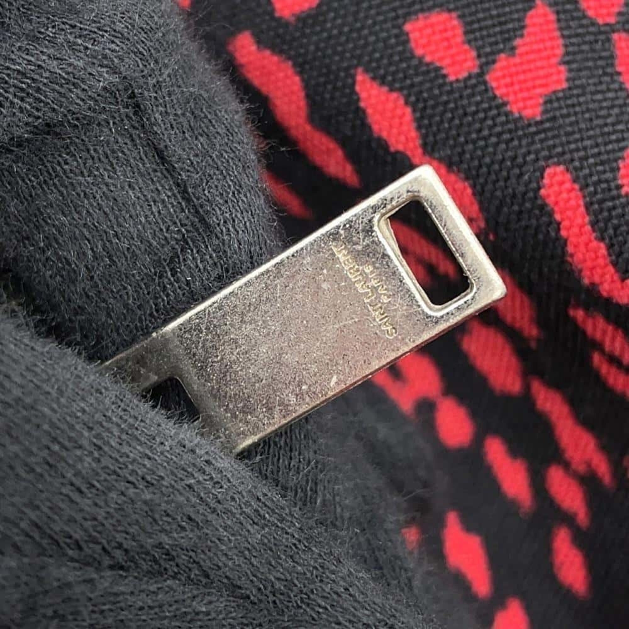 Saint Laurent Black Red Color Canvas Leather Backpack (Pre-Owned)