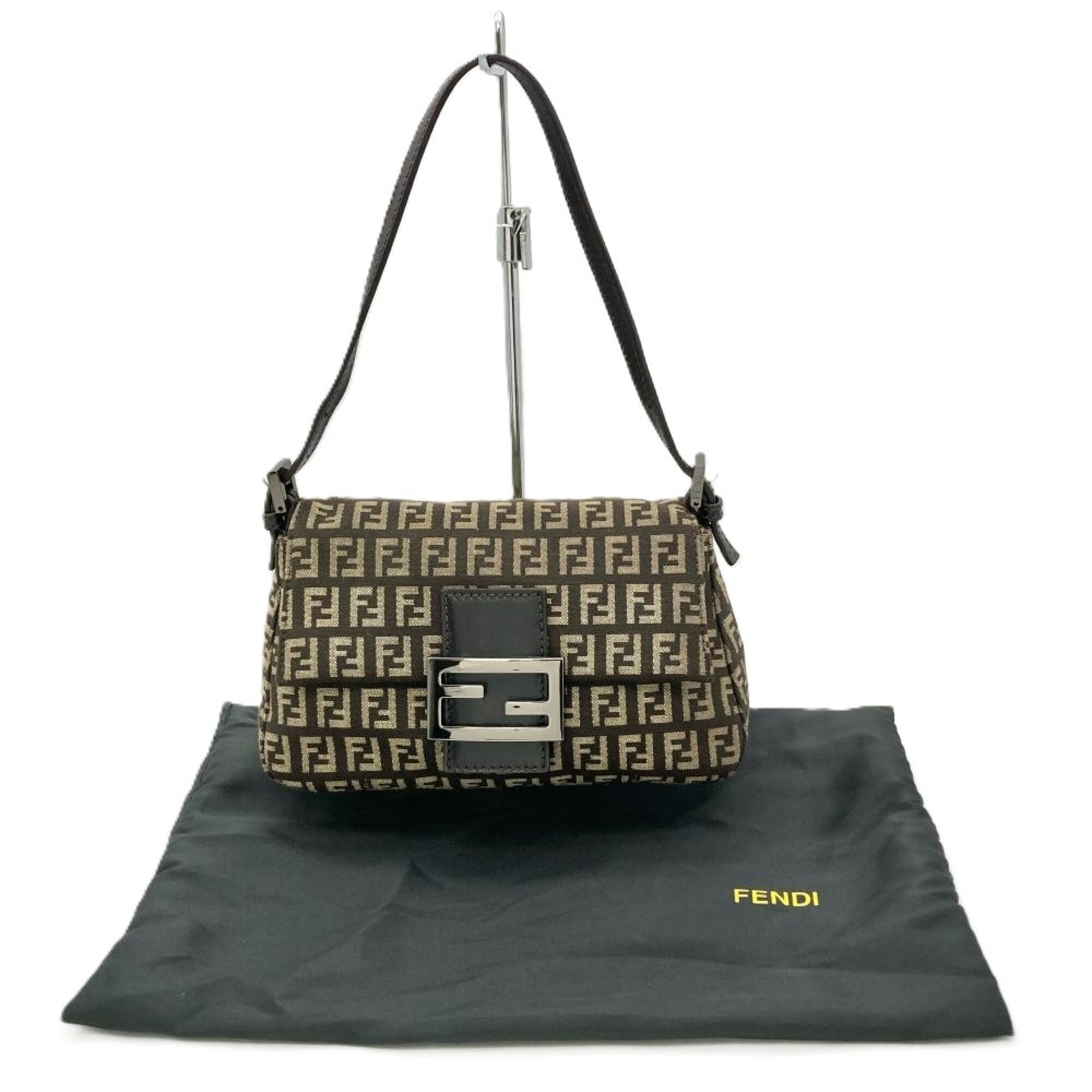 Fendi Brown Jacquard Leather Shoulder Bag (Pre-Owned)