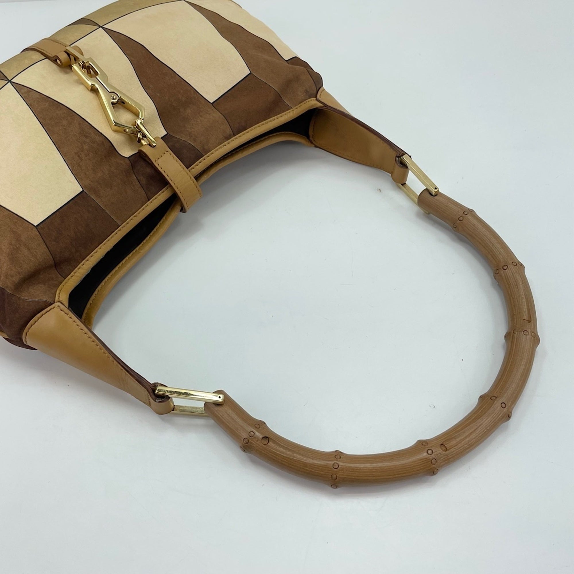 Gucci Beige Bamboo Nylon Shoulder Bag (Pre-Owned)