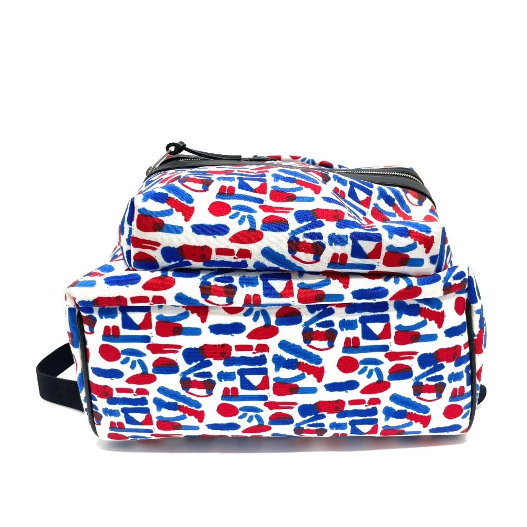 Saint Laurent Blue Red Color White Leather Canvas Backpack (Pre-Owned)