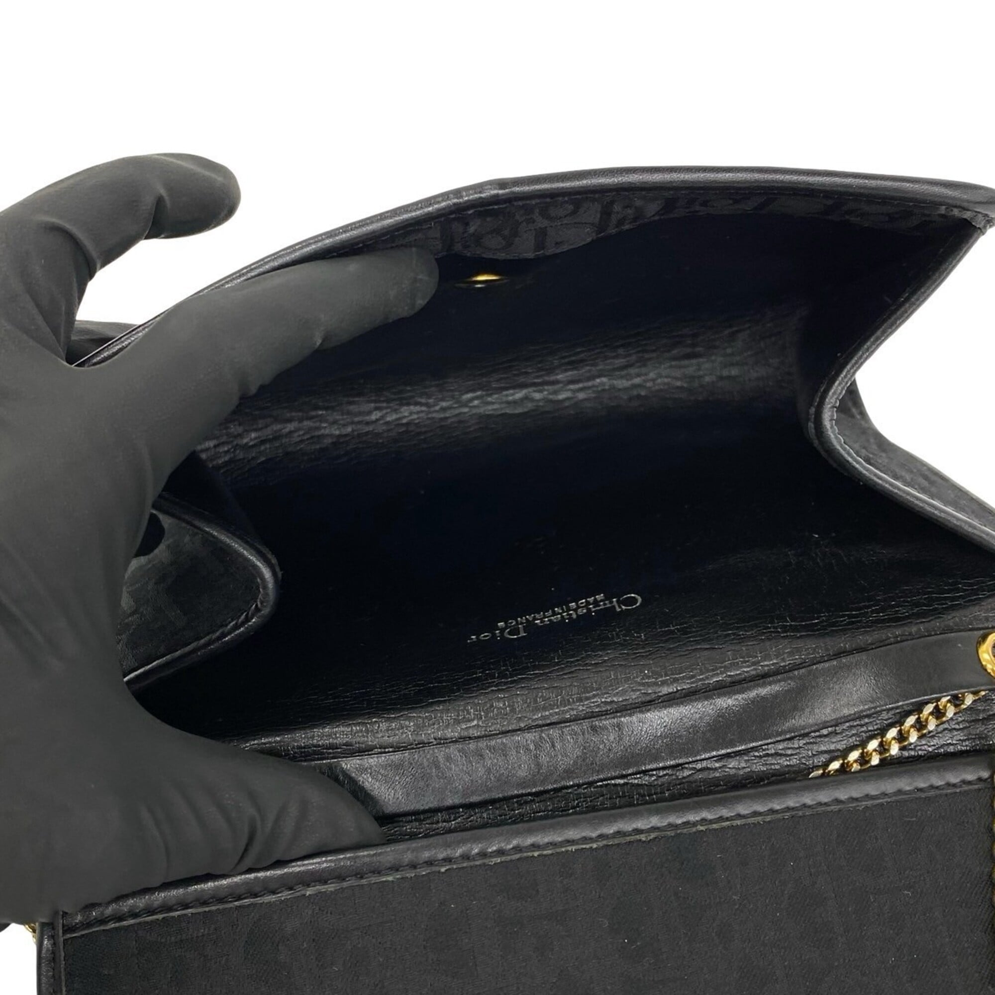 Christian Dior Black Canvas Leather Pochette Shoulder Bag (Pre-Owned)
