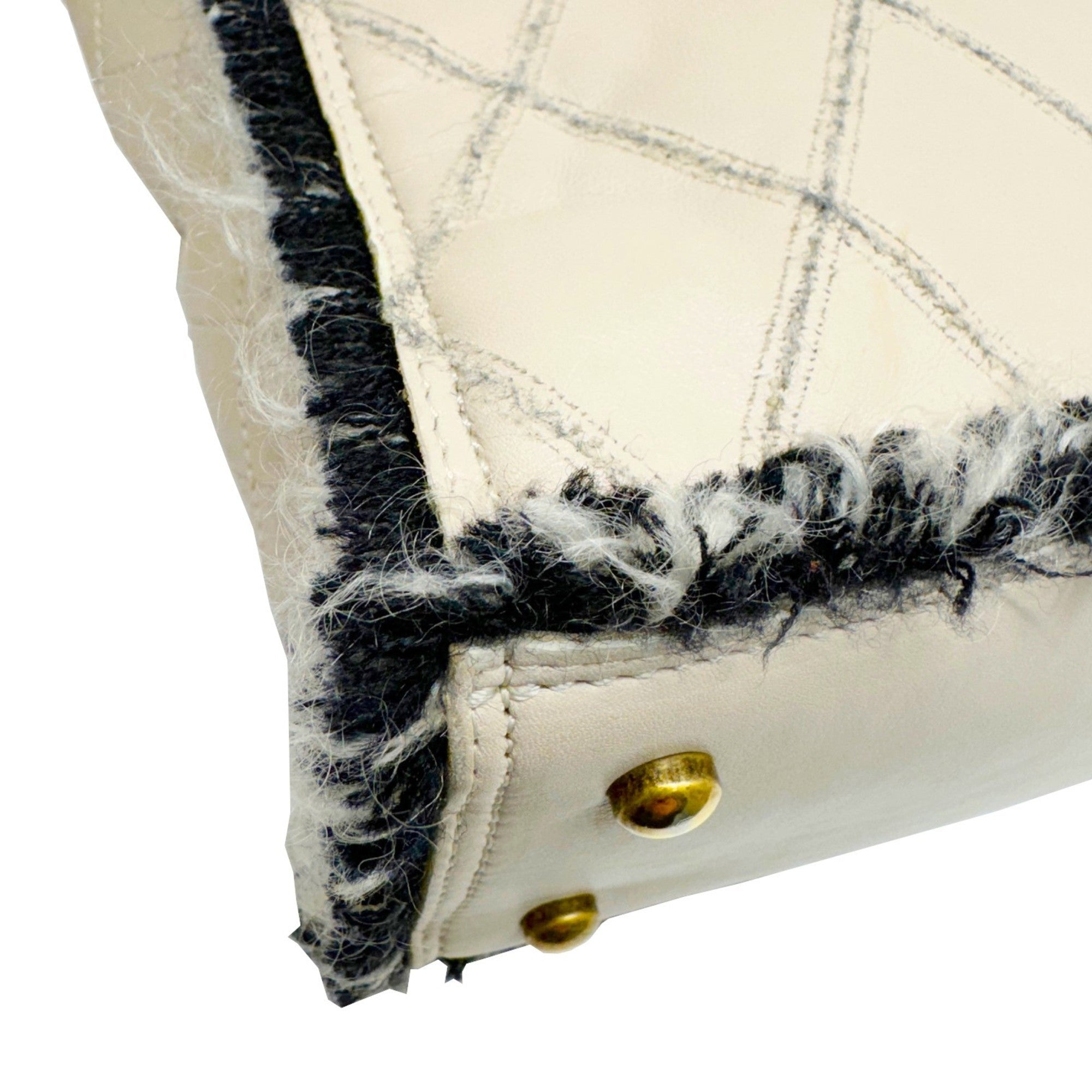 Chanel Beige Black Tweed Leather Tote Bag (Pre-Owned)