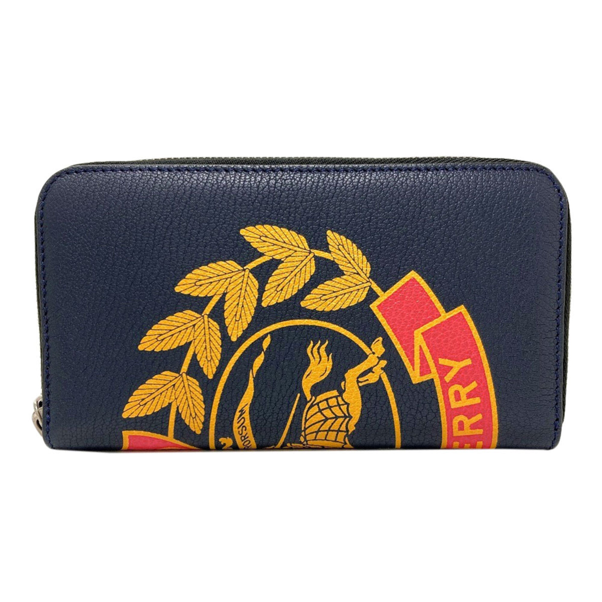 Burberry Navy Leather Long Wallet (Bi-Fold) (Pre-Owned)