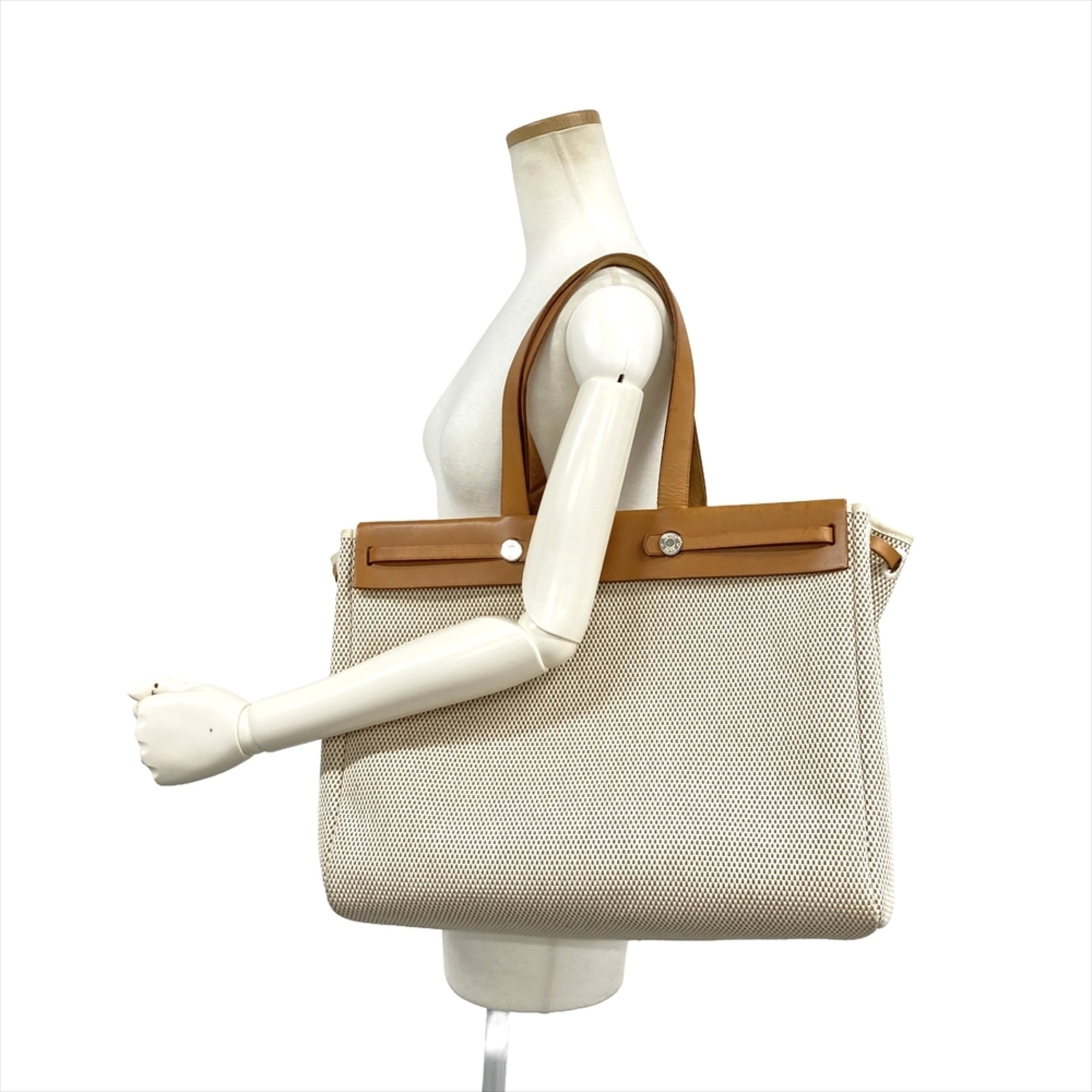 Hermes Brown Natural Toile H Leather Tote Bag (Pre-Owned)