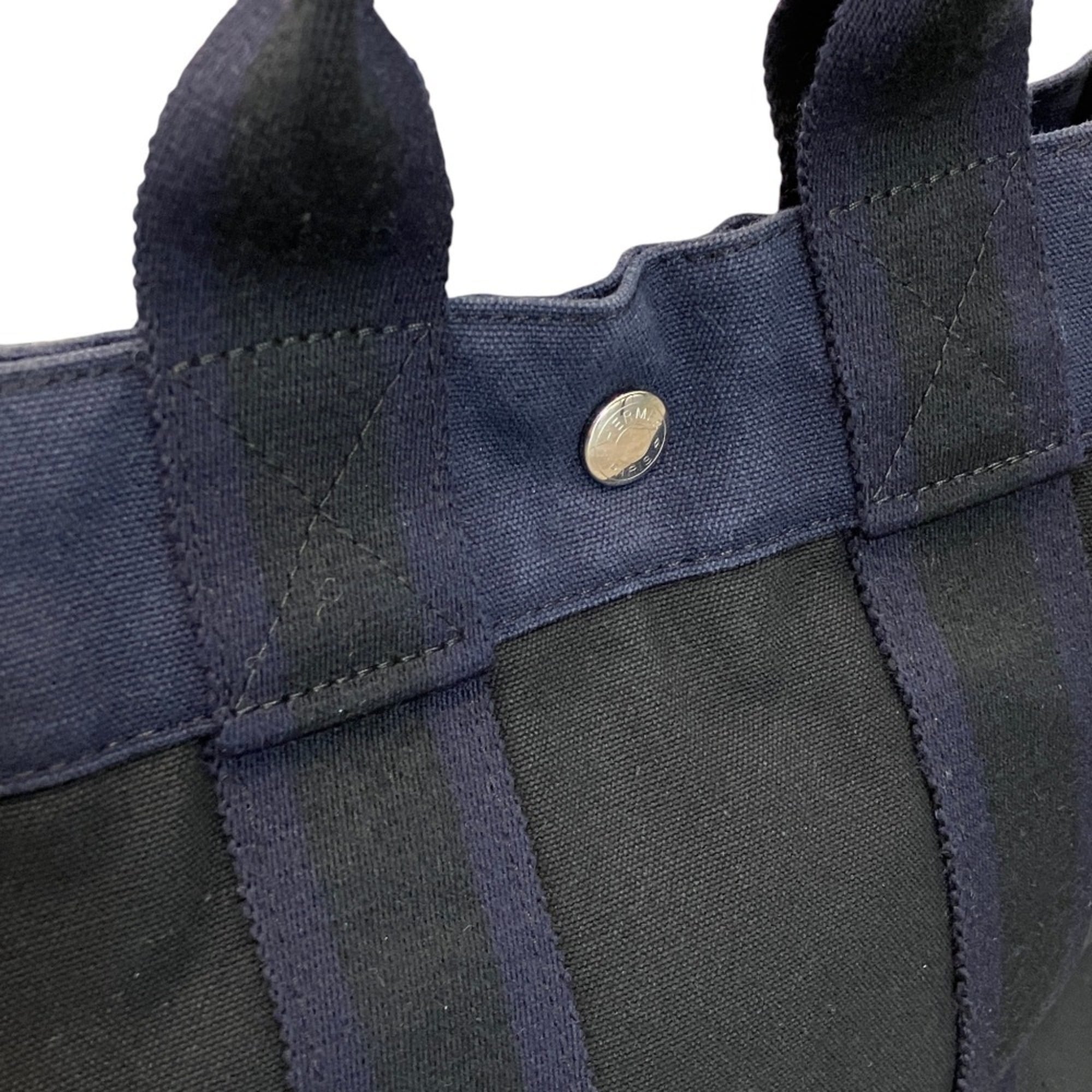 Hermes Navy Canvas Handbag Tote Bag (Pre-Owned)
