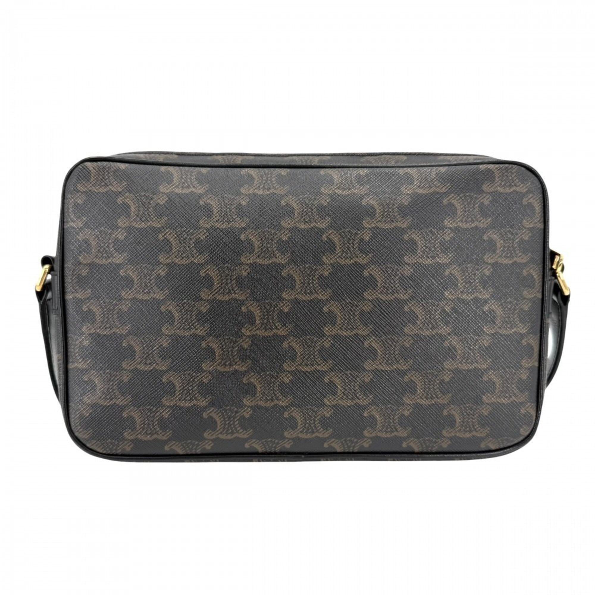 Celine Black Brown Canvas Leather Shoulder Bag (Pre-Owned)