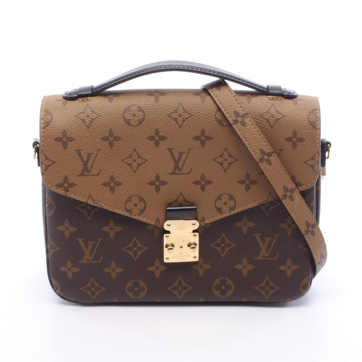 Louis Vuitton Black Brown Coated Canvas Leather Handbag Pochette (Pre-Owned)