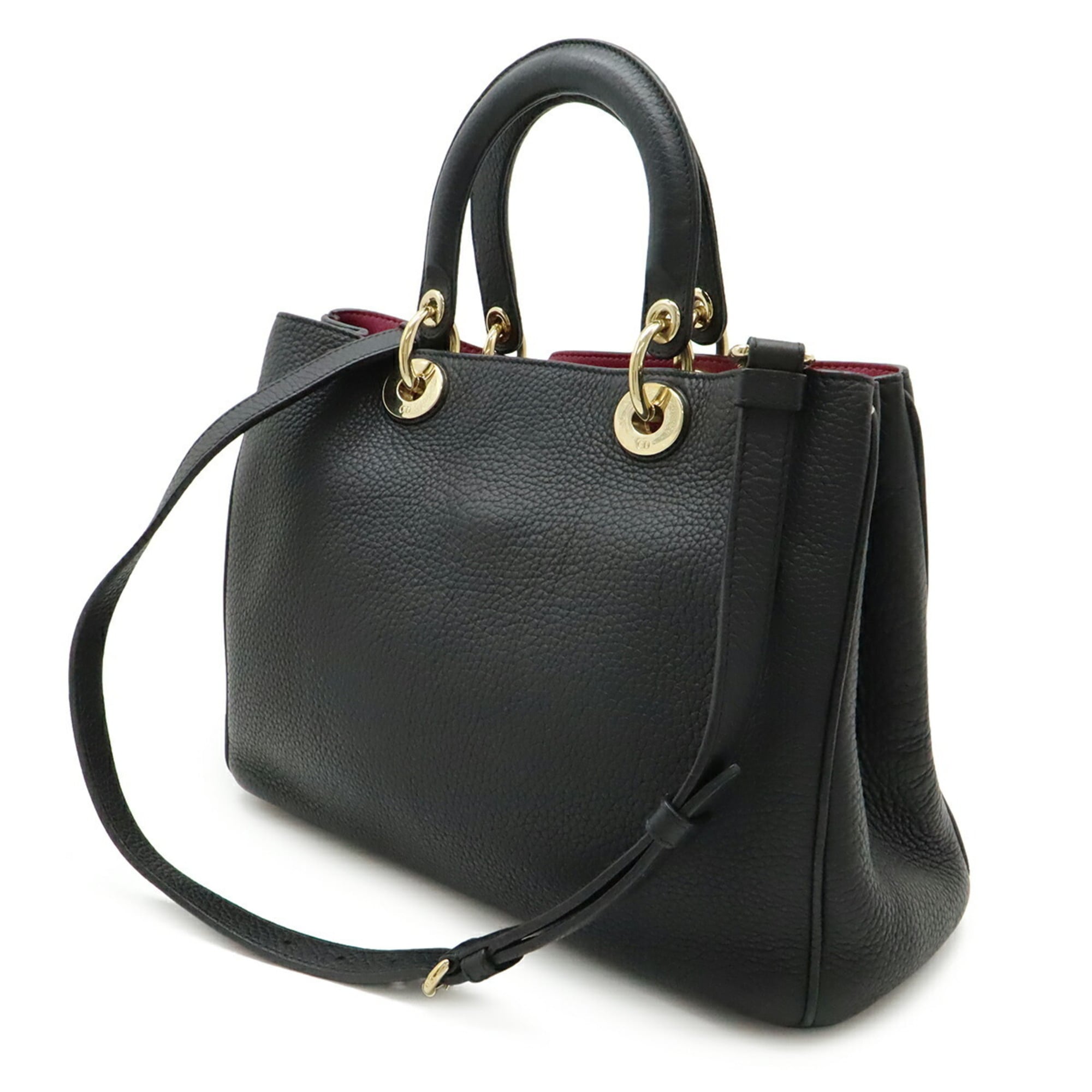 Christian Dior Black White Leather Handbag Pouch Shoulder Bag (Pre-Owned)
